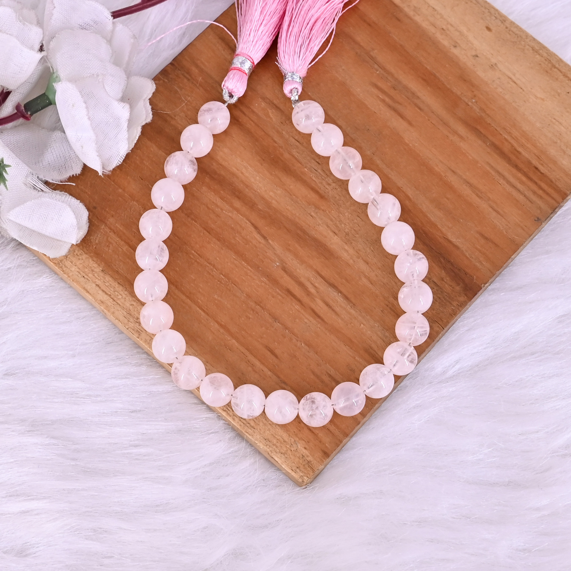 Natural Rose Quartz Loose Gemstone 219 Gram 8x8 mm Round Briolette Faceted Beads Strand for Jewelry Making  1 Line Strand