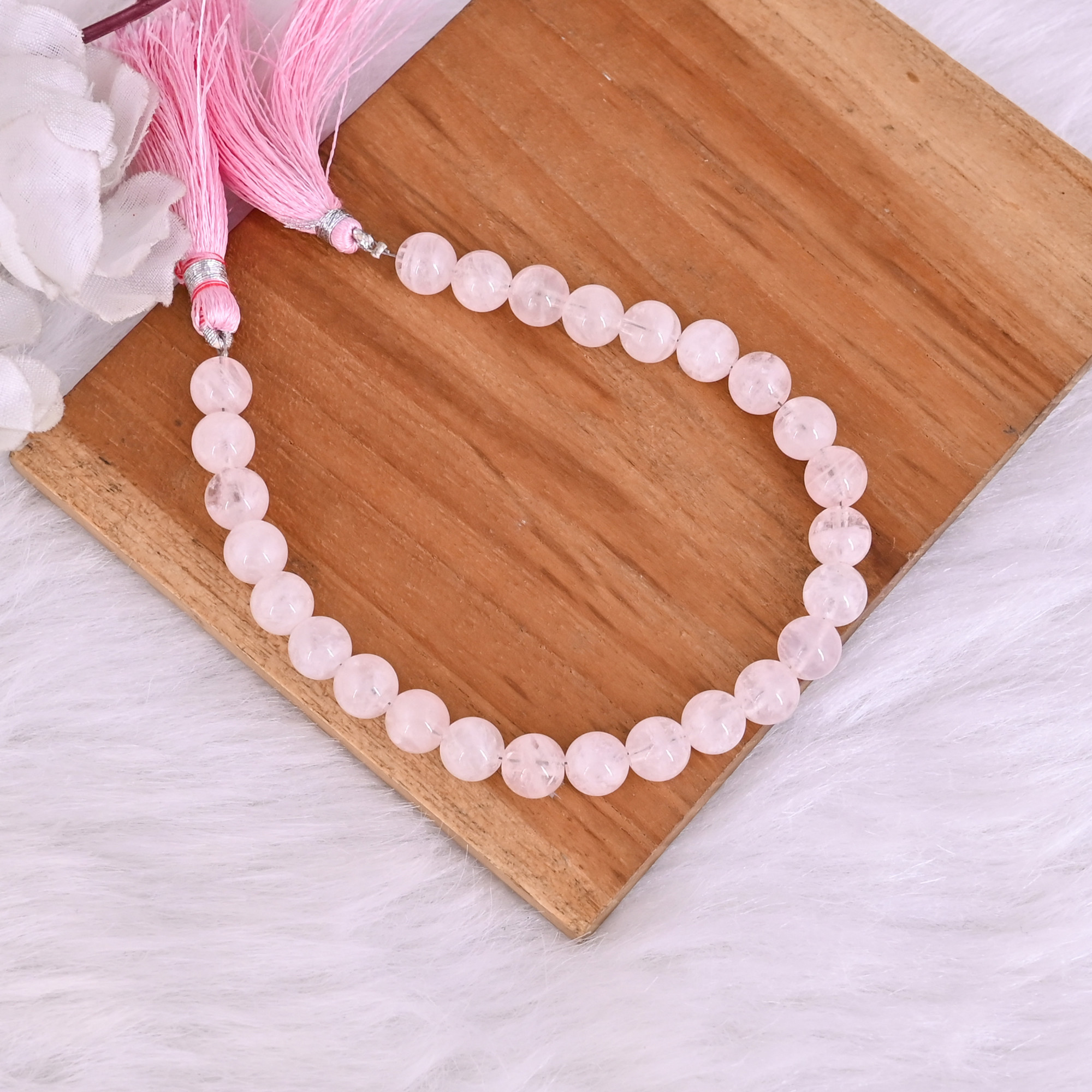 Natural Rose Quartz Loose Gemstone 219 Gram 8x8 mm Round Briolette Faceted Beads Strand for Jewelry Making  1 Line Strand