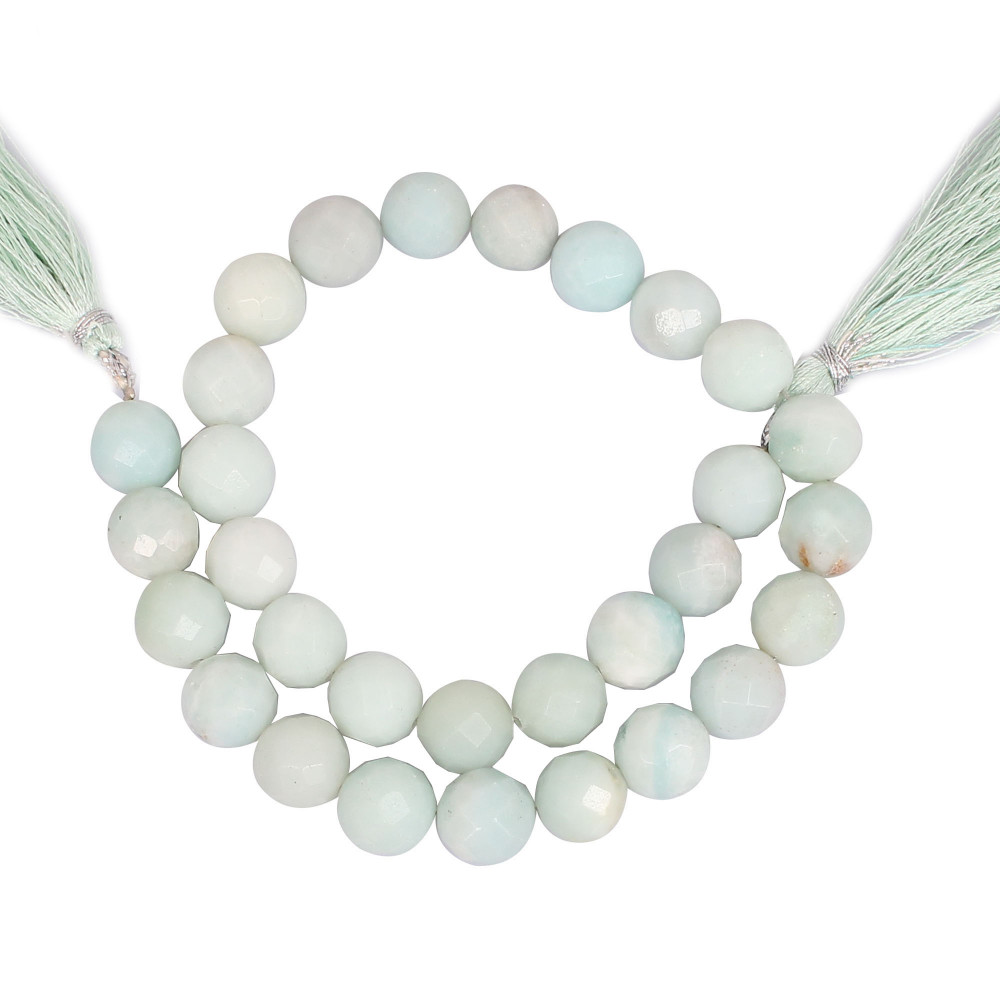 Image of Natural Amazonite Loose Gemstone 41.3 Gram 10x10 mm Round Briolette Faceted Beads Strand for Jewelry Making | 1 Line Strand