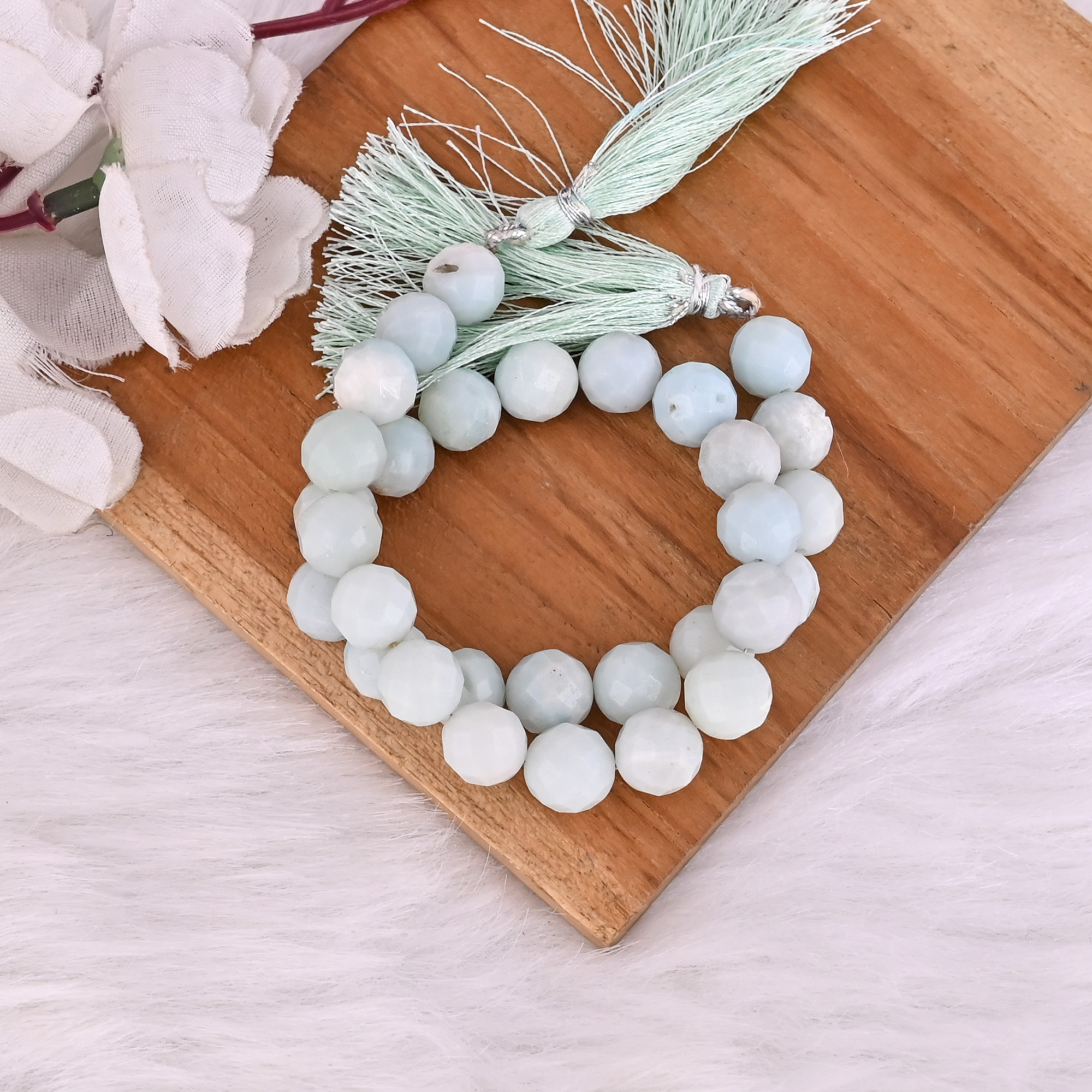 Natural Amazonite Loose Gemstone 413 Gram 10x10 mm Round Briolette Faceted Beads Strand for Jewelry Making 1 Line Strand