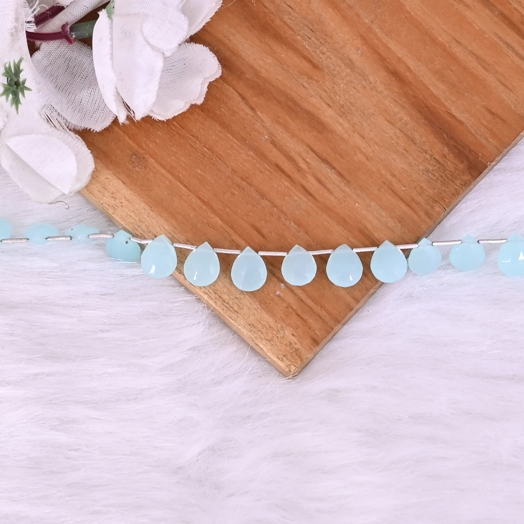 Natural Aqua Chalcedony Loose Gemstone 101 Gram 10x8 mm Teardrop Briolette Faceted Beads Strand for Jewelry Making  1 Line Strand