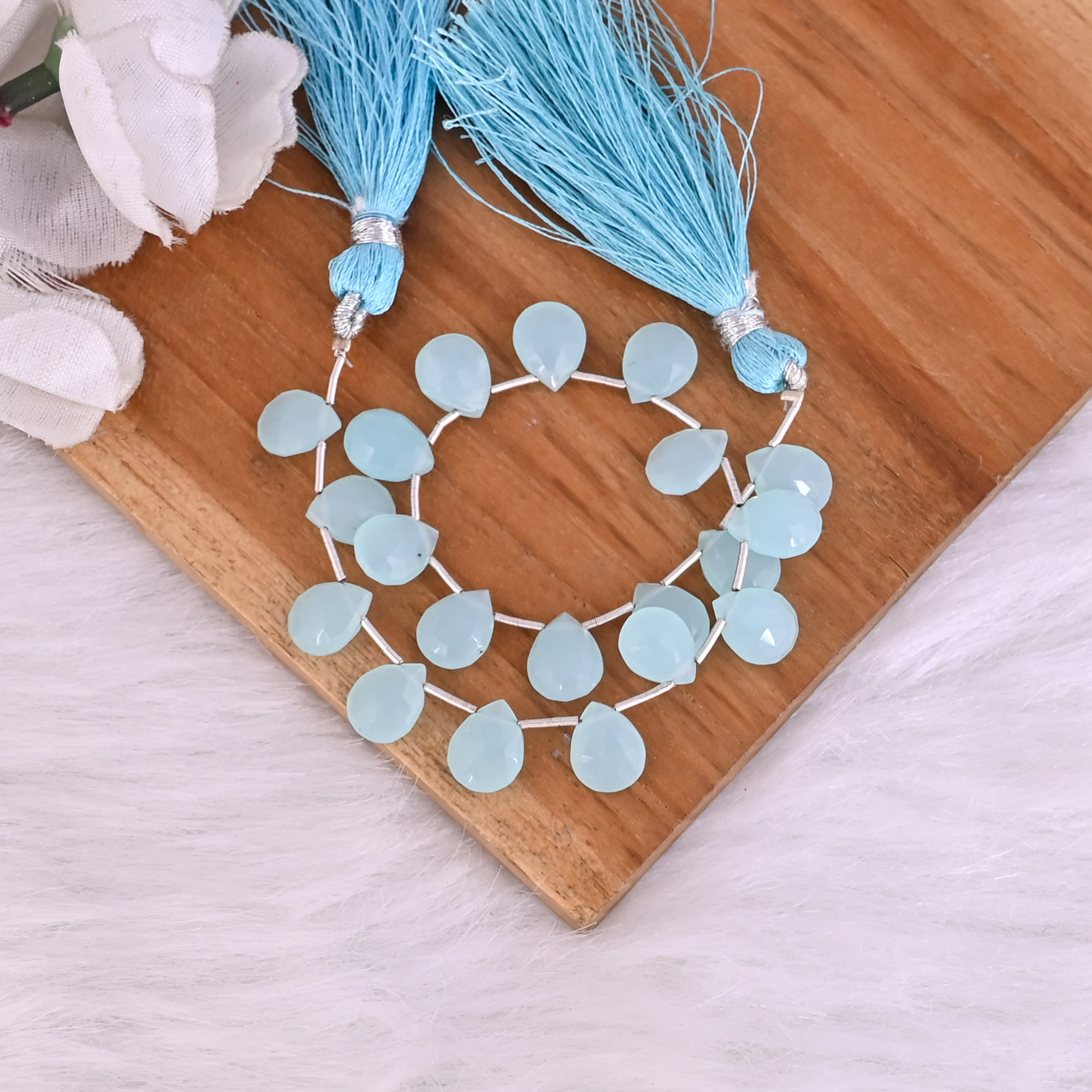 Natural Aqua Chalcedony Loose Gemstone 101 Gram 10x8 mm Teardrop Briolette Faceted Beads Strand for Jewelry Making  1 Line Strand
