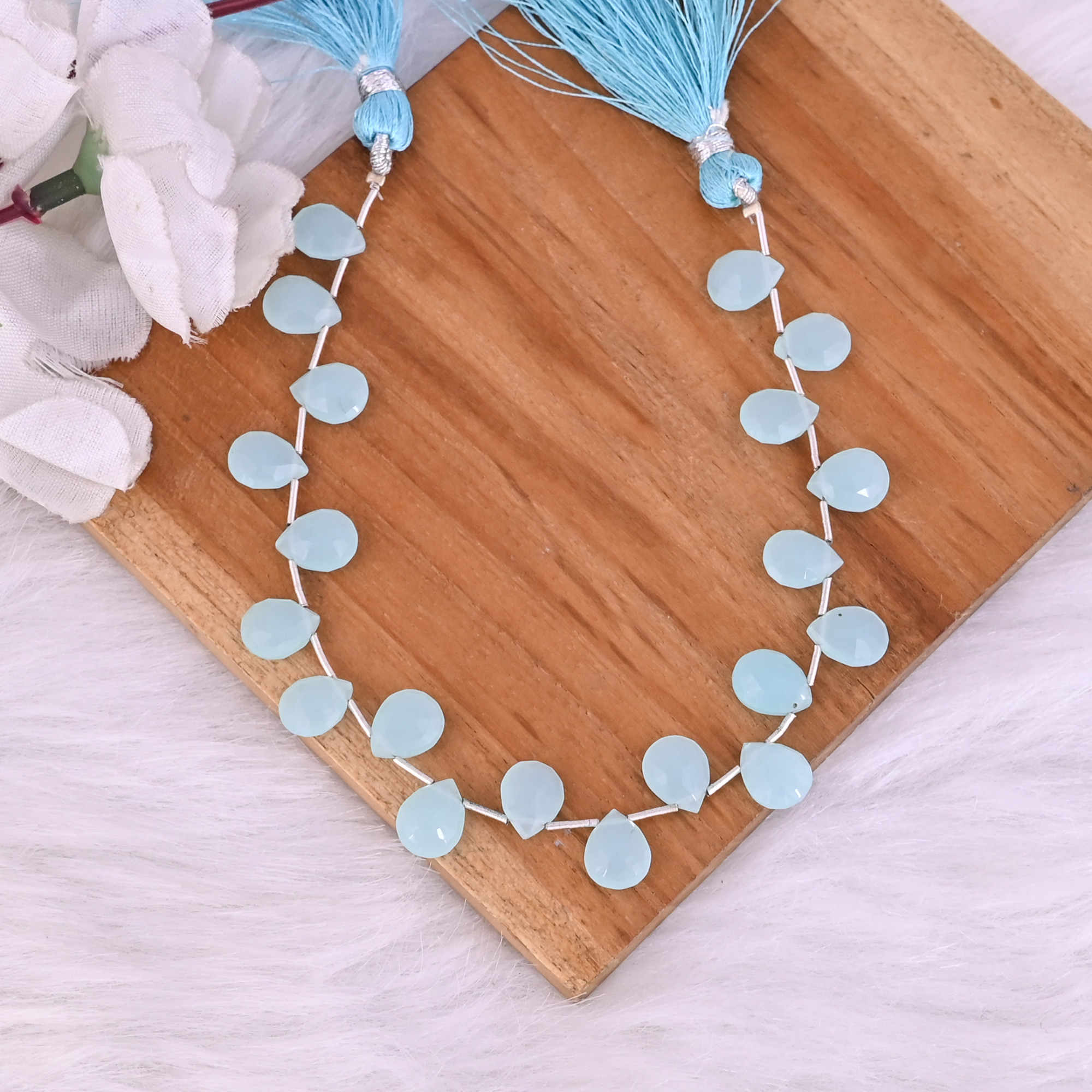 Natural Aqua Chalcedony Loose Gemstone 101 Gram 10x8 mm Teardrop Briolette Faceted Beads Strand for Jewelry Making  1 Line Strand