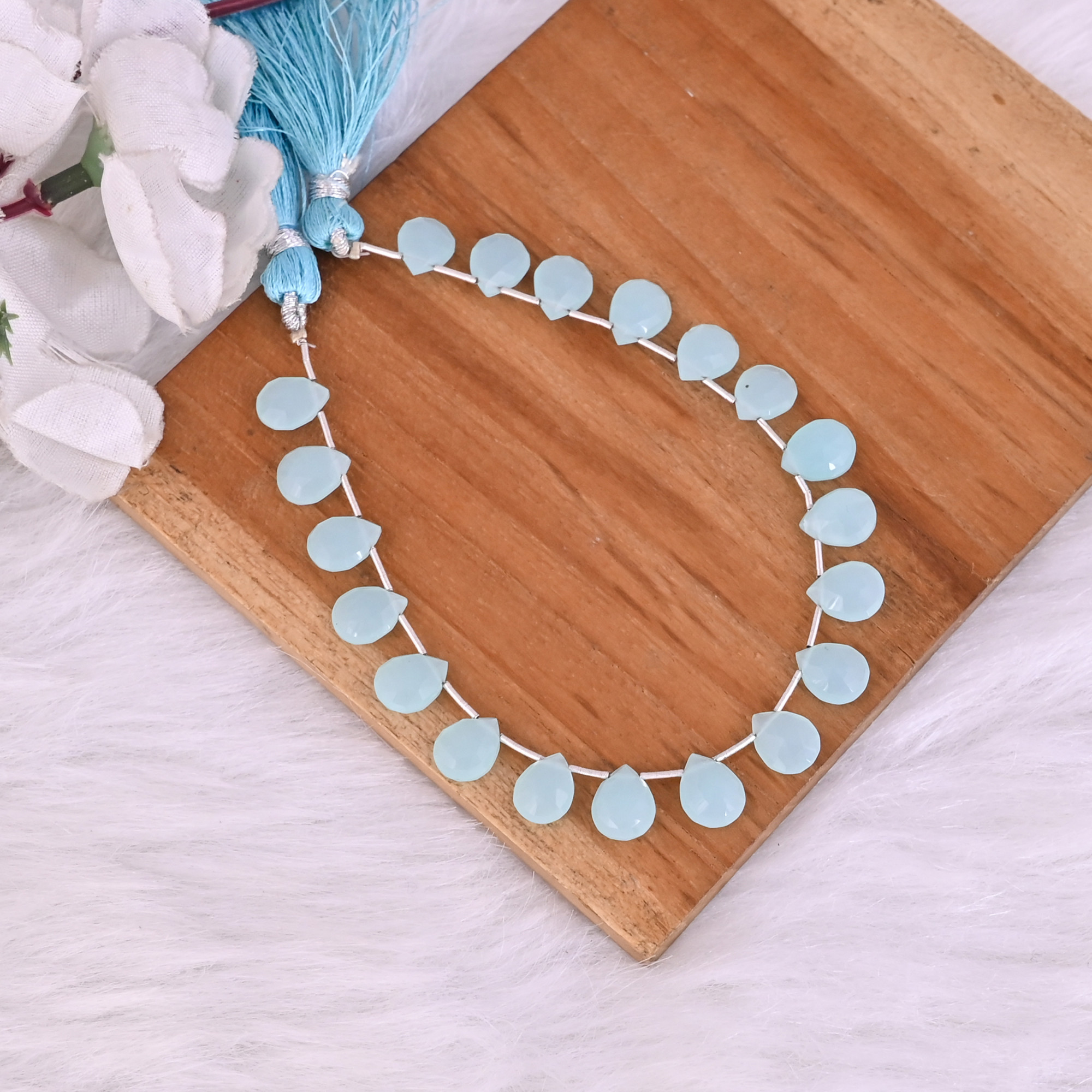 Natural Aqua Chalcedony Loose Gemstone 101 Gram 10x8 mm Teardrop Briolette Faceted Beads Strand for Jewelry Making 1 Line Strand