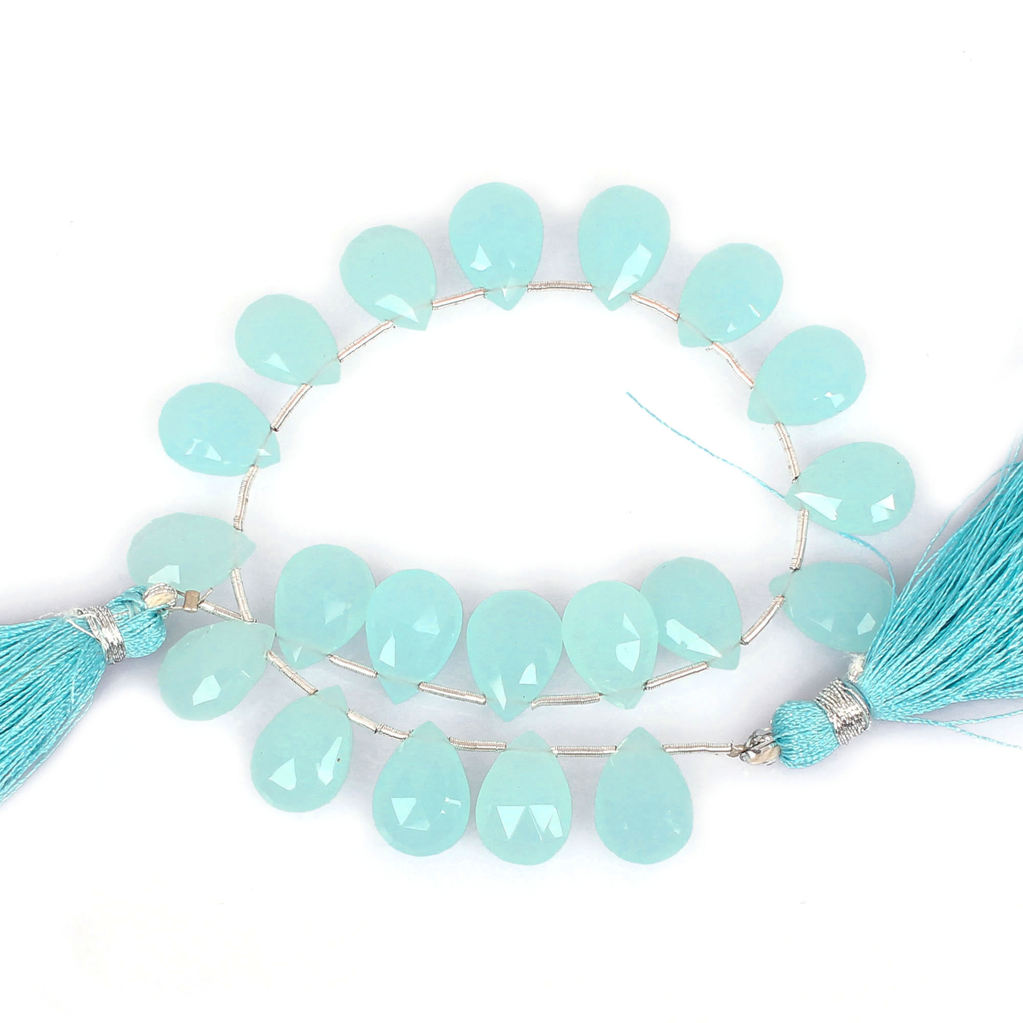 Natural Aqua Chalcedony Loose Gemstone 17 Gram 13x9 mm Teardrop Briolette Faceted Beads Strand for Jewelry Making 1 Line Strand