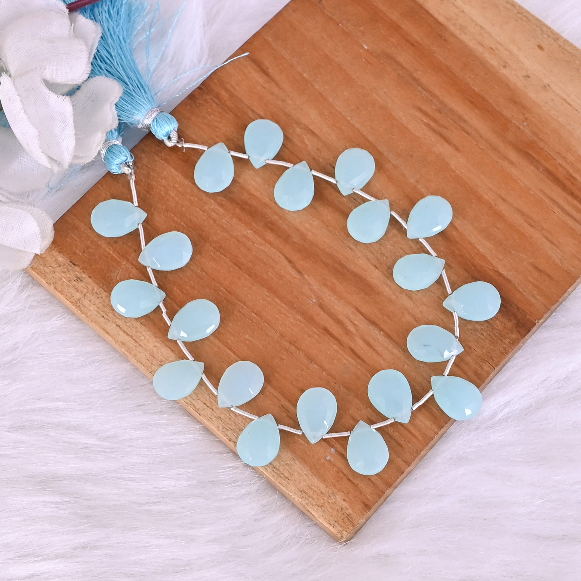 Natural Aqua Chalcedony Loose Gemstone 17 Gram 13x9 mm Teardrop Briolette Faceted Beads Strand for Jewelry Making  1 Line Strand