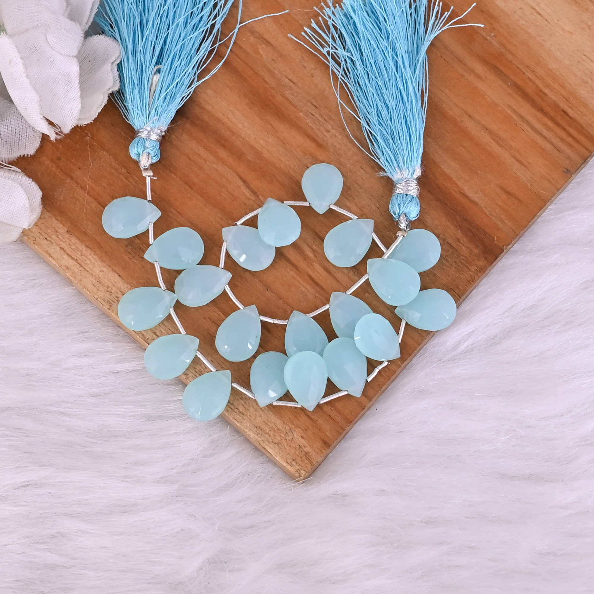 Natural Aqua Chalcedony Loose Gemstone 17 Gram 13x9 mm Teardrop Briolette Faceted Beads Strand for Jewelry Making  1 Line Strand