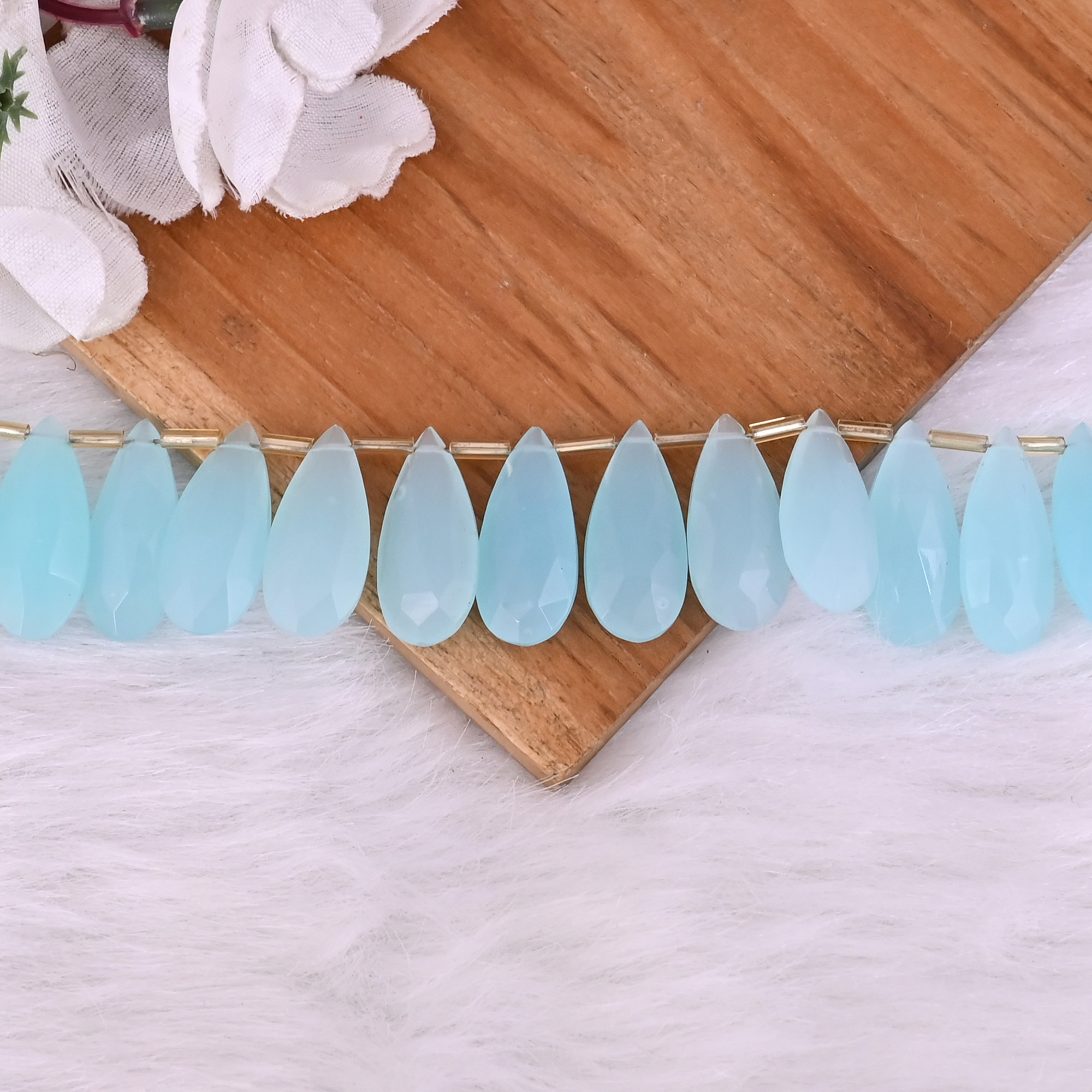 Natural Aqua Chalcedony Loose Gemstone 415 Gram 25x11 mm Teardrop Briolette Faceted Beads Strand for Jewelry Making  1 Line Strand