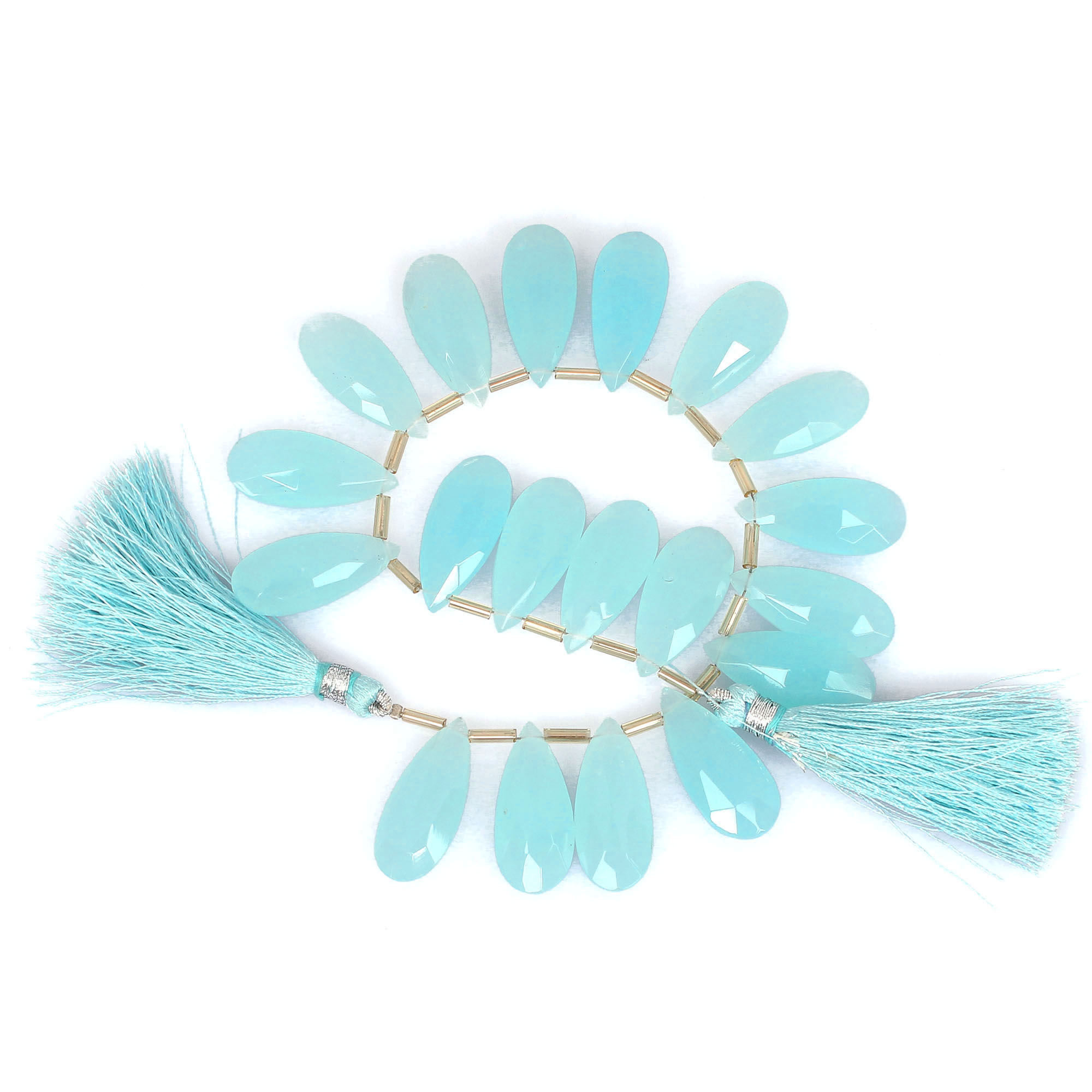 Natural Aqua Chalcedony Loose Gemstone 415 Gram 25x11 mm Teardrop Briolette Faceted Beads Strand for Jewelry Making  1 Line Strand