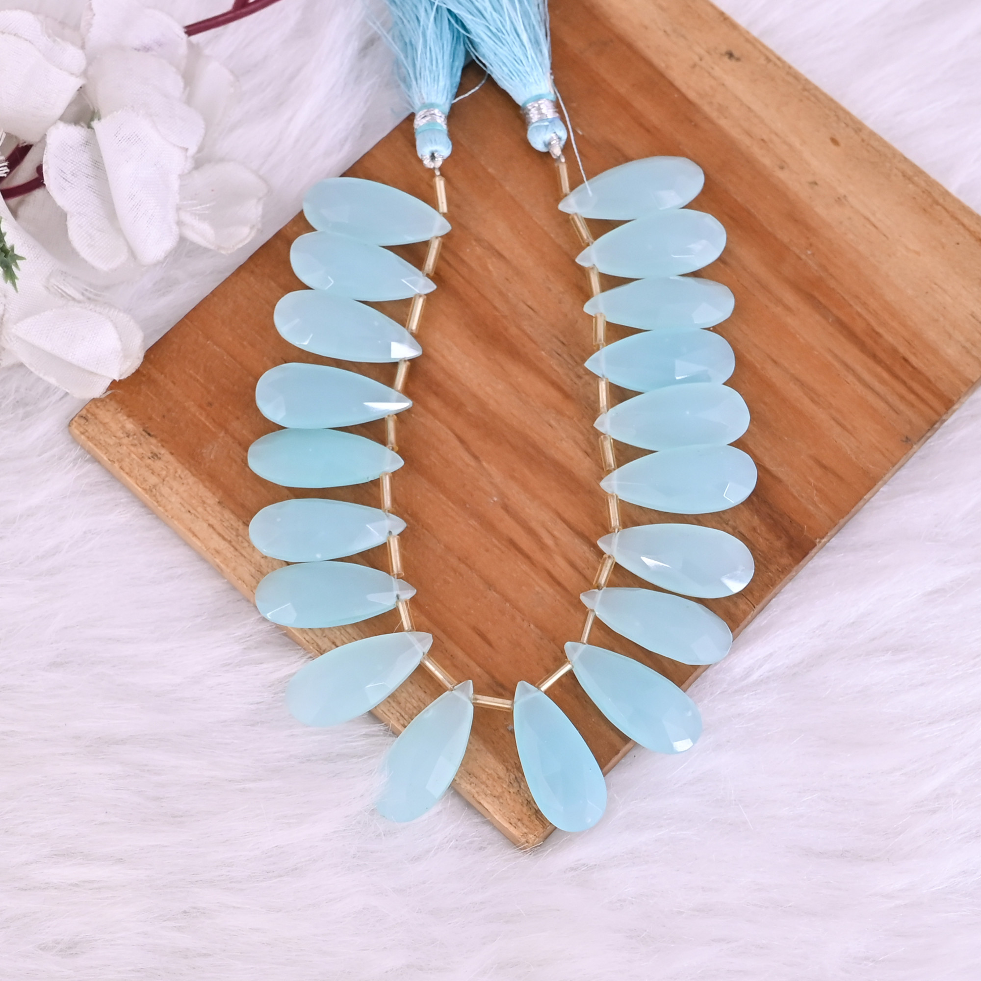 Natural Aqua Chalcedony Loose Gemstone 415 Gram 25x11 mm Teardrop Briolette Faceted Beads Strand for Jewelry Making  1 Line Strand