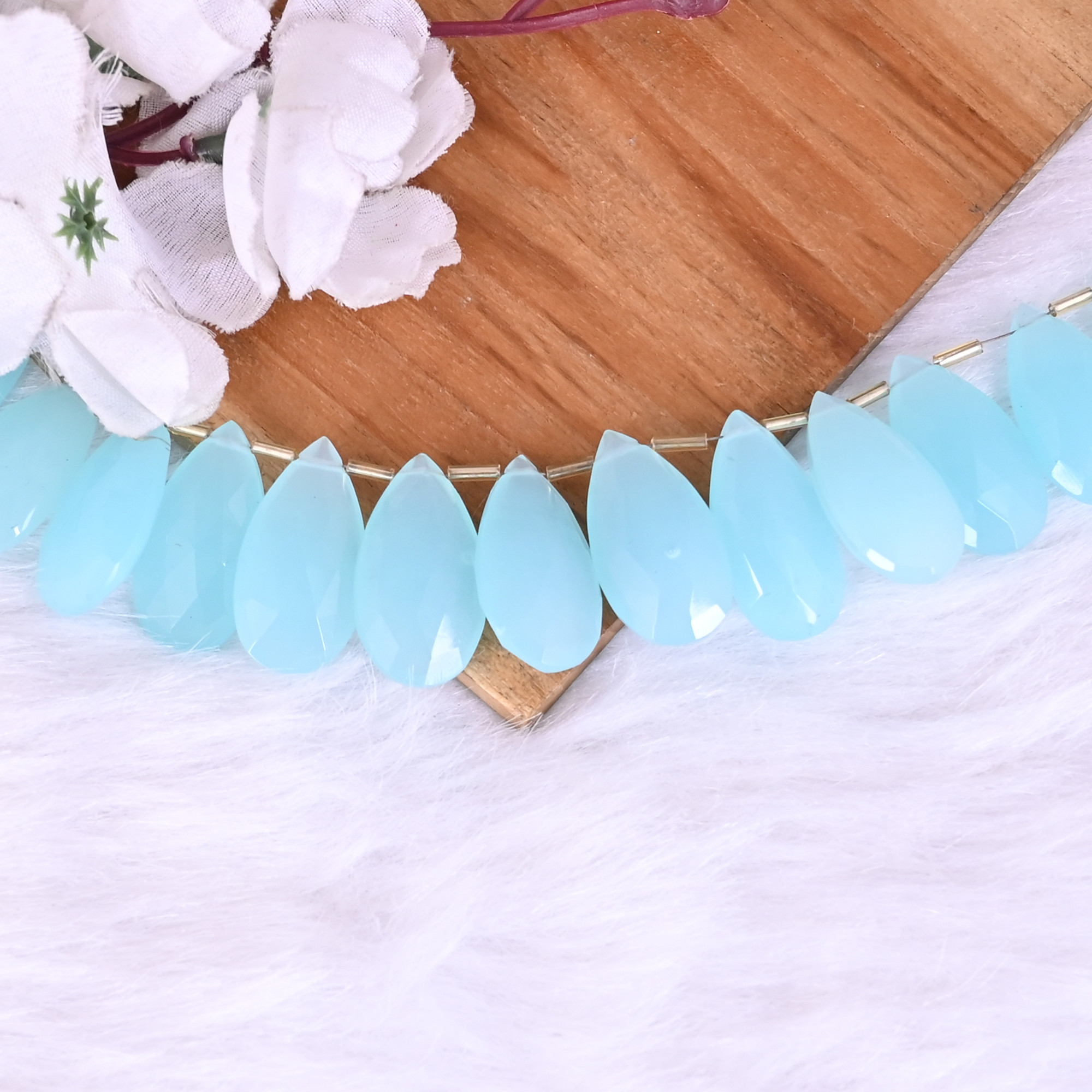 Natural Aqua Chalcedony Loose Gemstone 711 Gram 30x16 mm Teardrop Briolette Faceted Beads Strand for Jewelry Making 1 Line Strand