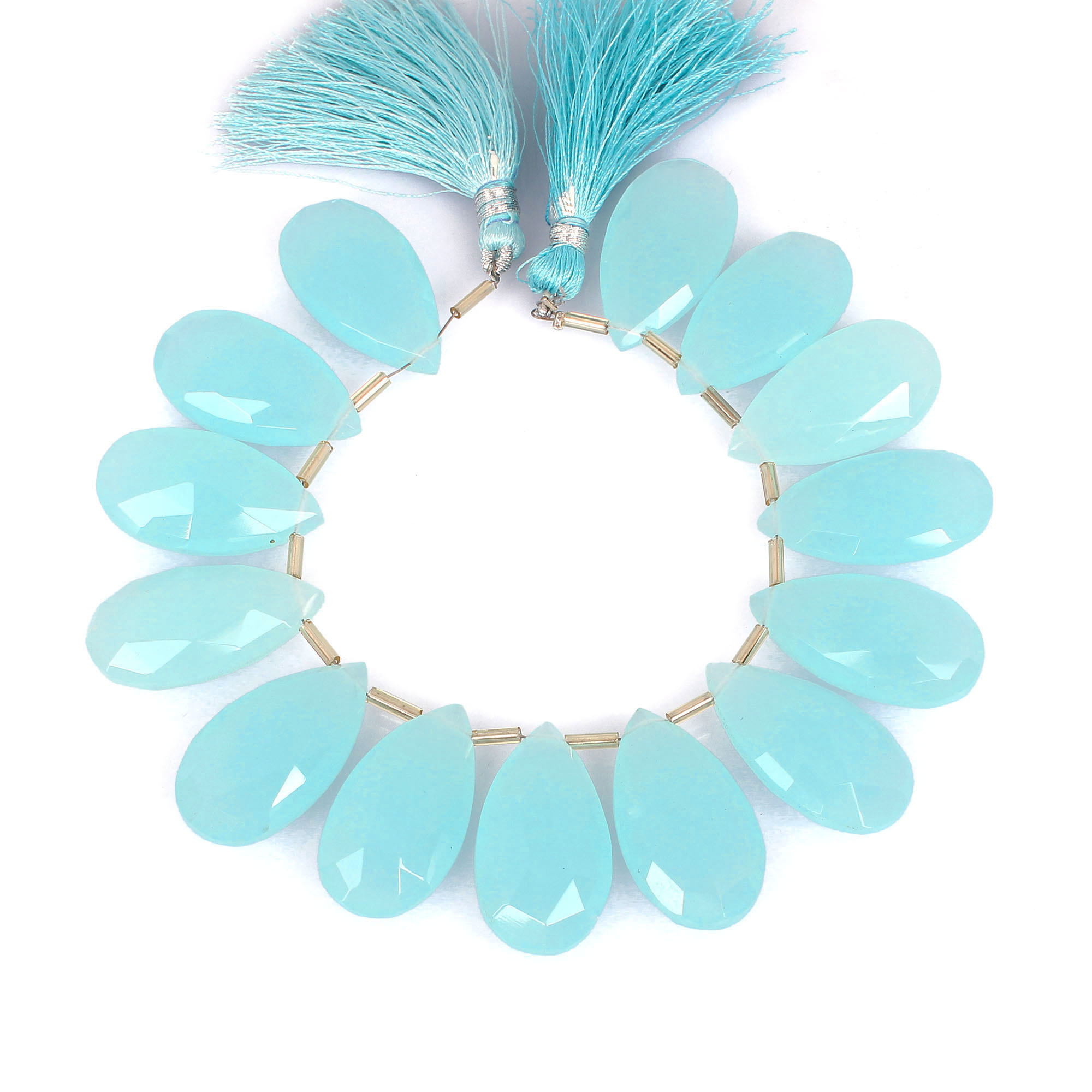 Natural Aqua Chalcedony Loose Gemstone 711 Gram 30x16 mm Teardrop Briolette Faceted Beads Strand for Jewelry Making 1 Line Strand