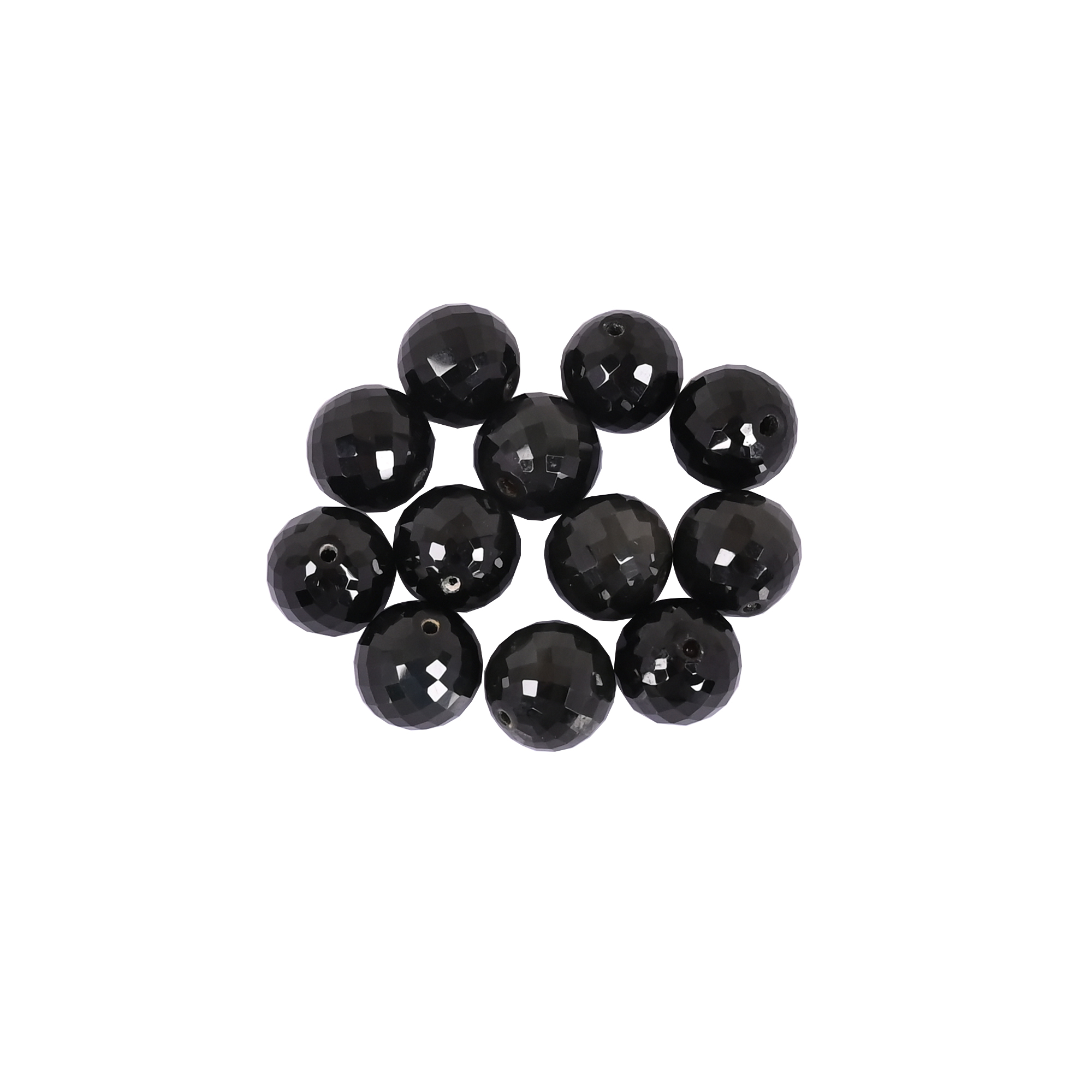 Natural Black Onyx Gemstone 11mm Ball Faceted Round Loose Stone for Jewelry Making