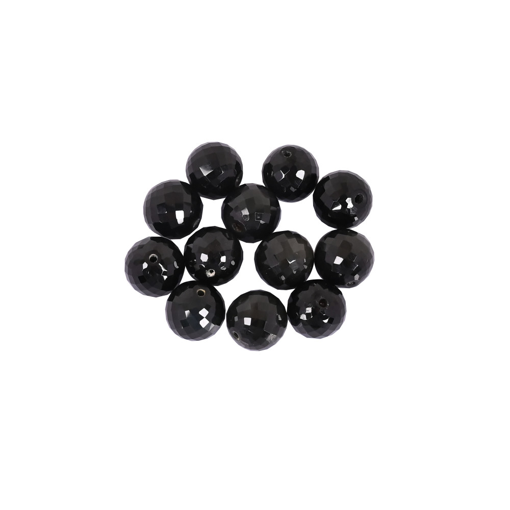 Image of Natural Black Onyx Gemstone 11mm Ball Faceted Round Loose Stone for Jewelry Making