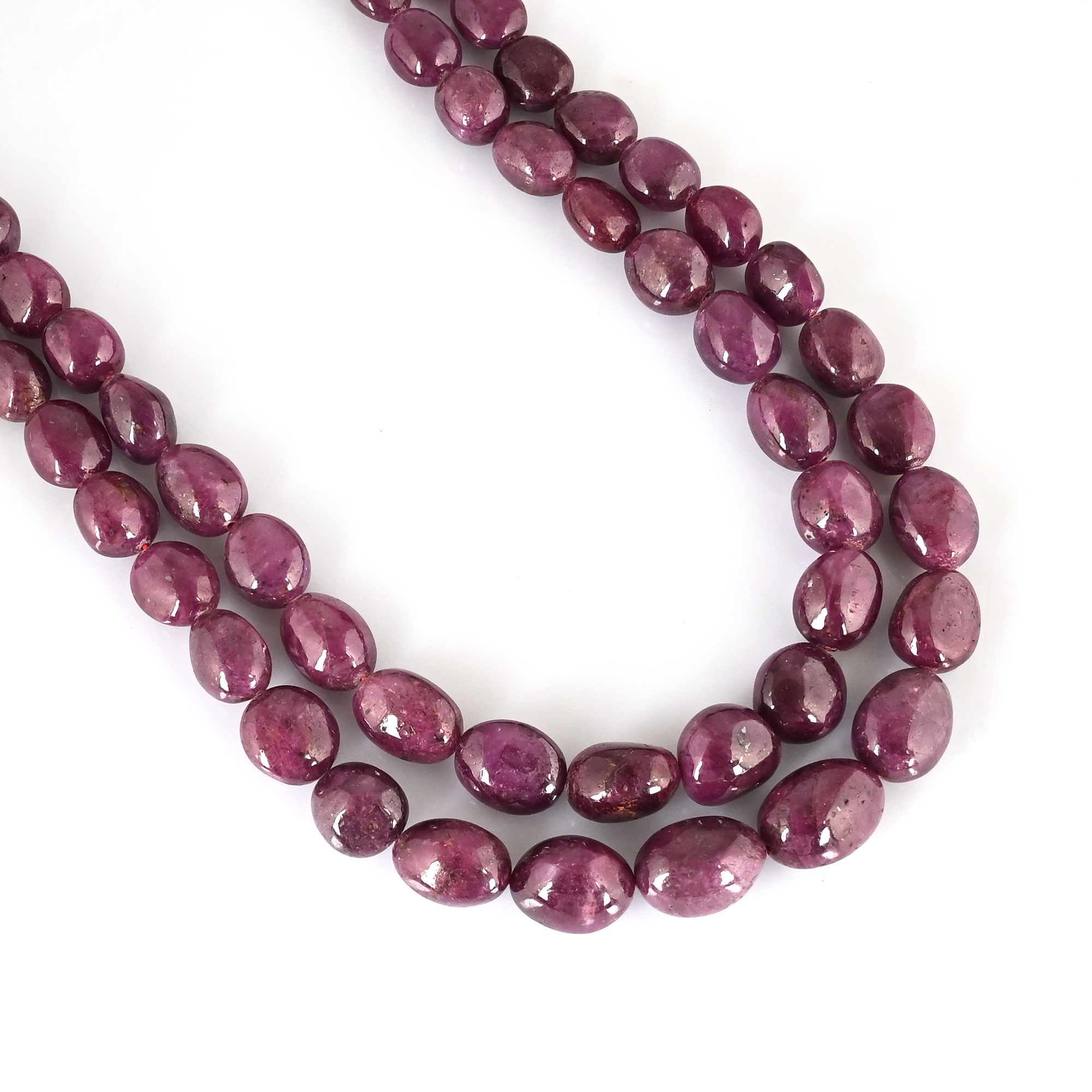 Classic Handmade Natural Glass Filling Ruby Two Layered Beaded Necklace