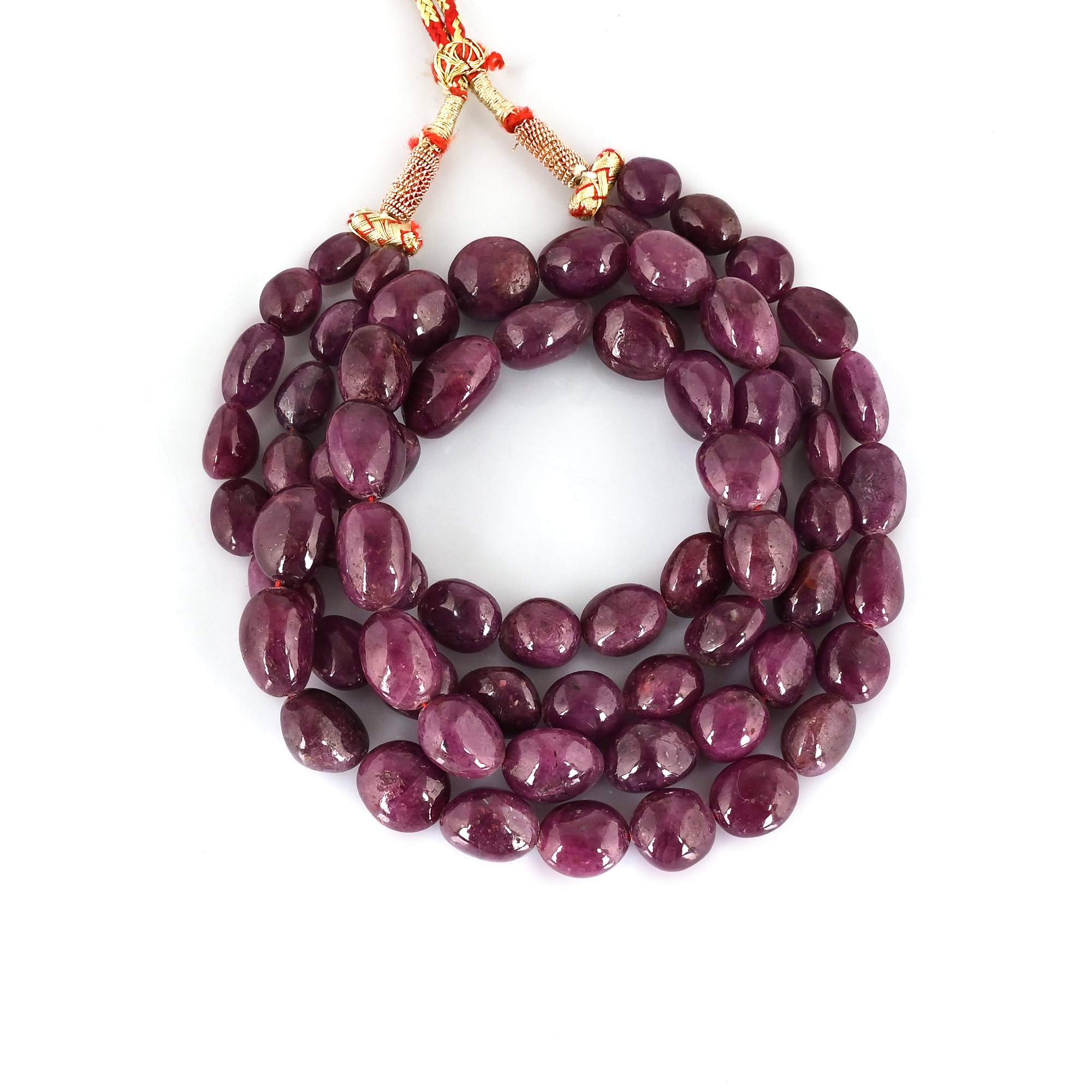 Classic Handmade Natural Glass Filling Ruby Two Layered Beaded Necklace