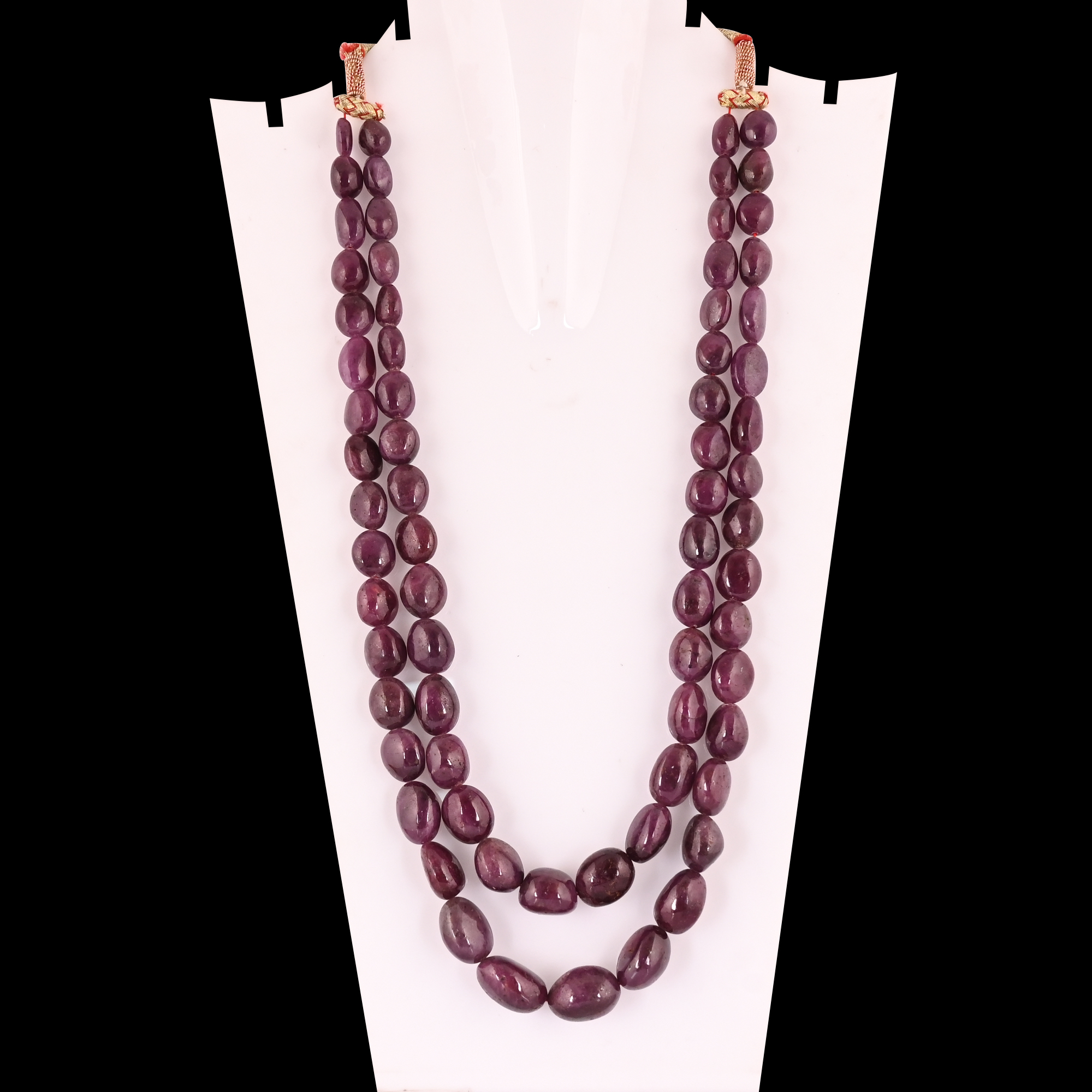 Classic Handmade Natural Glass Filling Ruby Two Layered Beaded Necklace