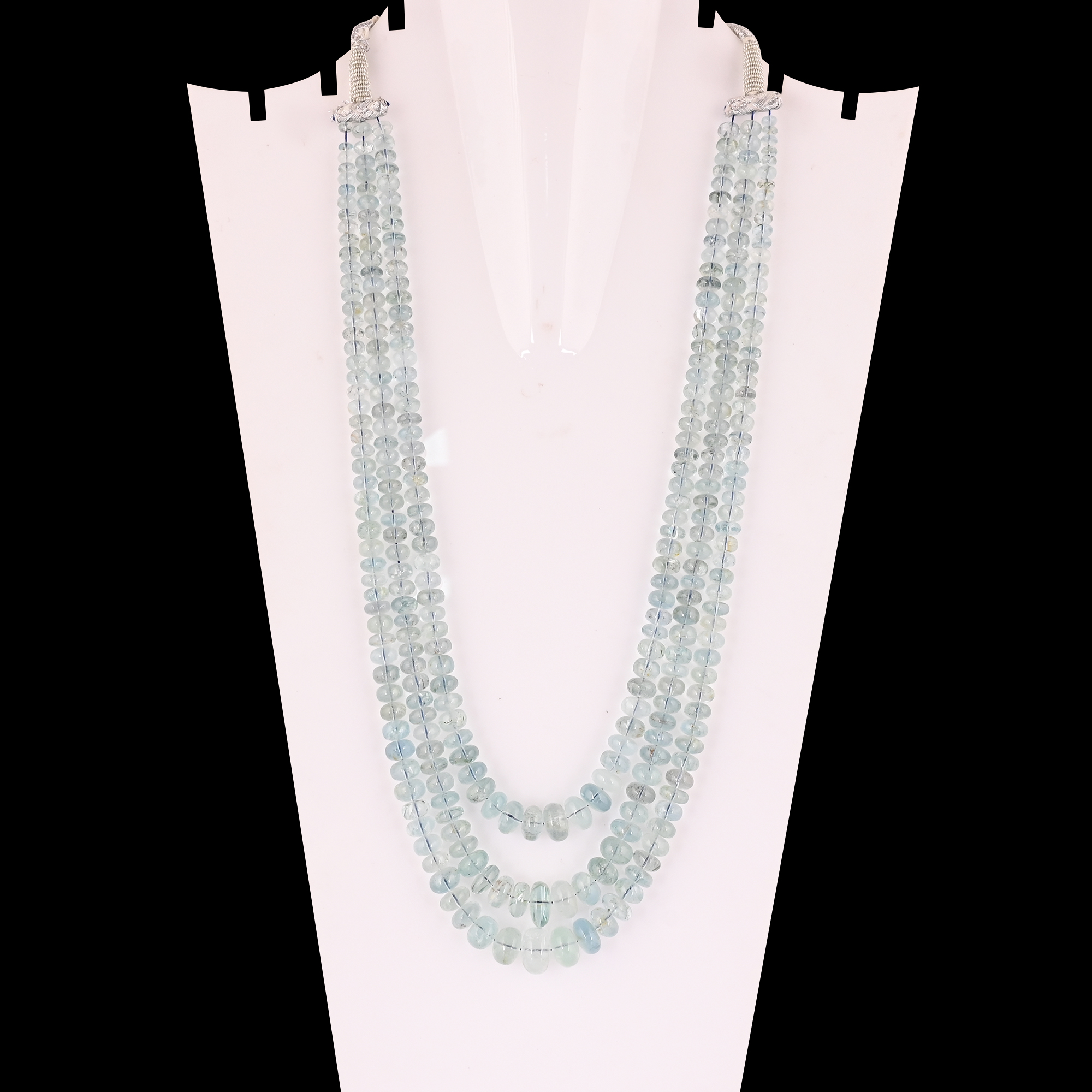 Natural Aquamarine Multi Layer Bati Shaped Beaded Necklace Classic Gemstone Jewelry