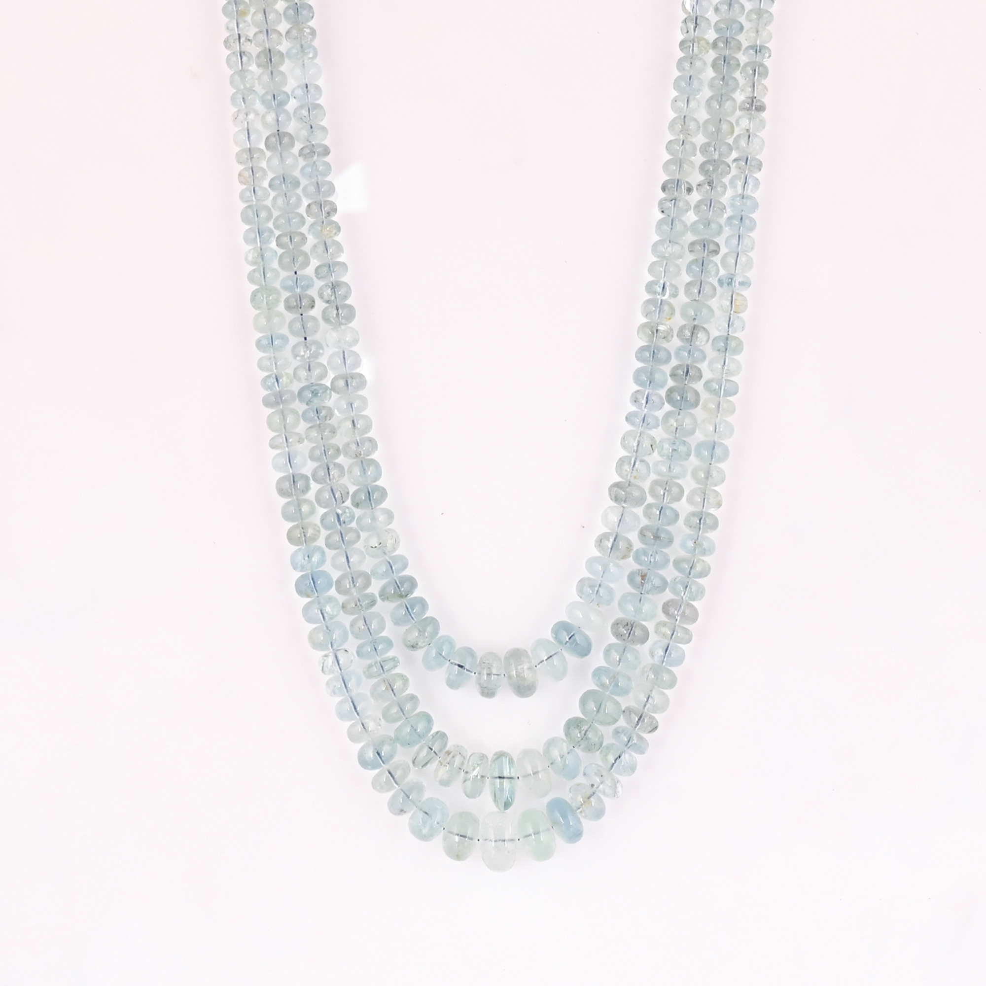 Natural Aquamarine Multi Layer Bati Shaped Beaded Necklace Classic Gemstone Jewelry