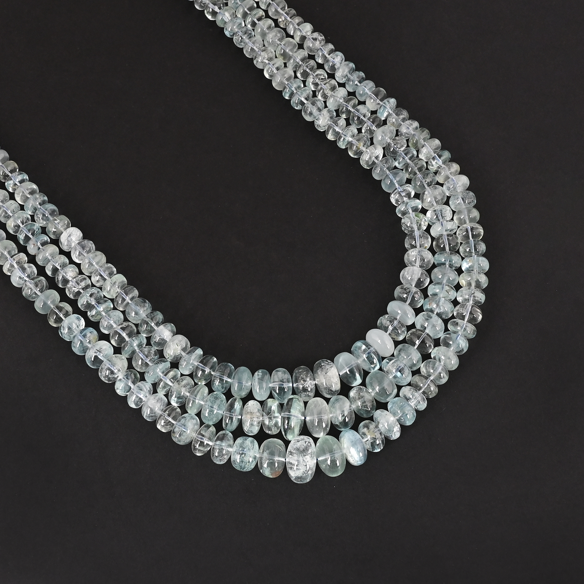 Natural Aquamarine Multi Layer Bati Shaped Beaded Necklace Classic Gemstone Jewelry