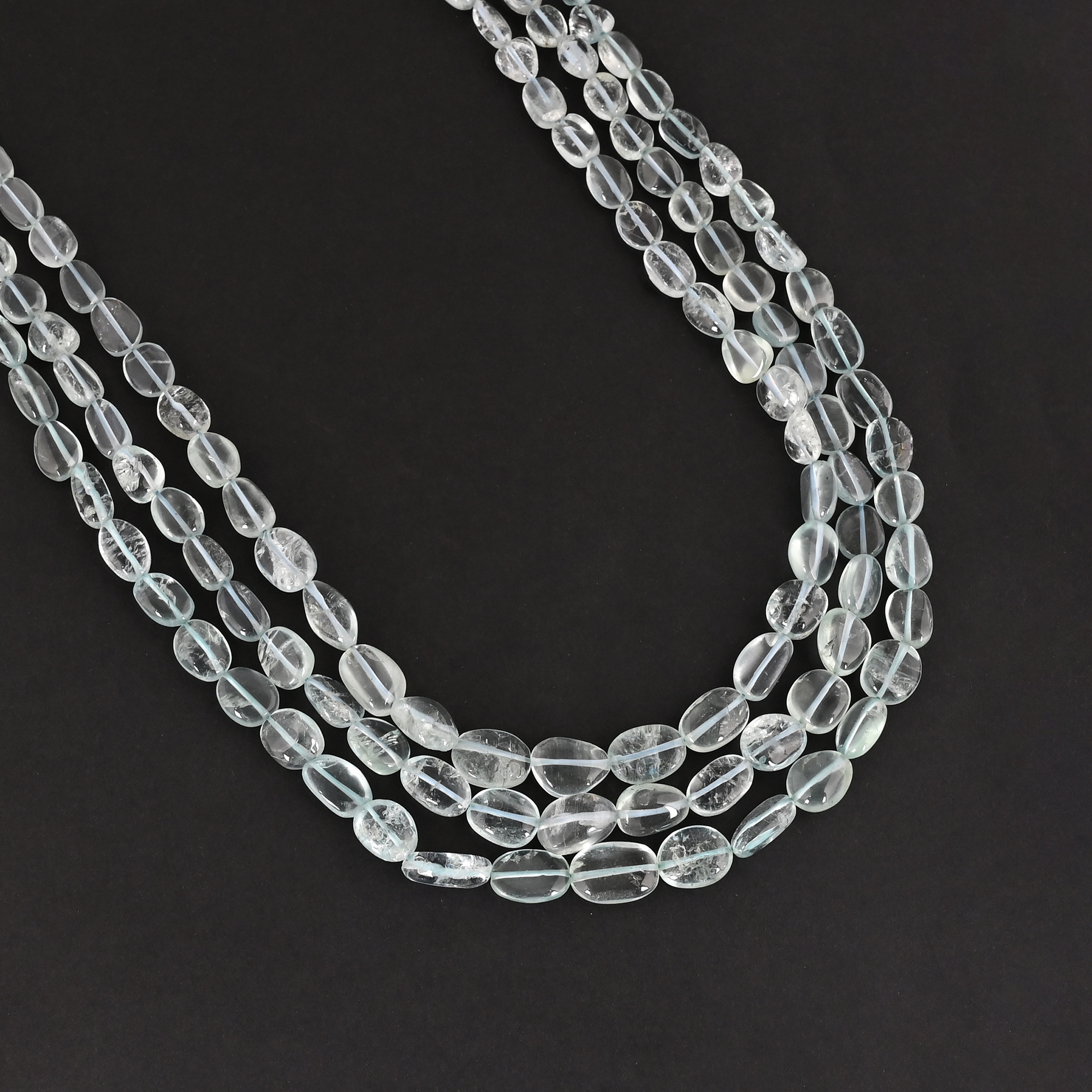 Natural Aquamarine Multi Layer Beaded Necklace Handmade Classic Gemstone Jewelry