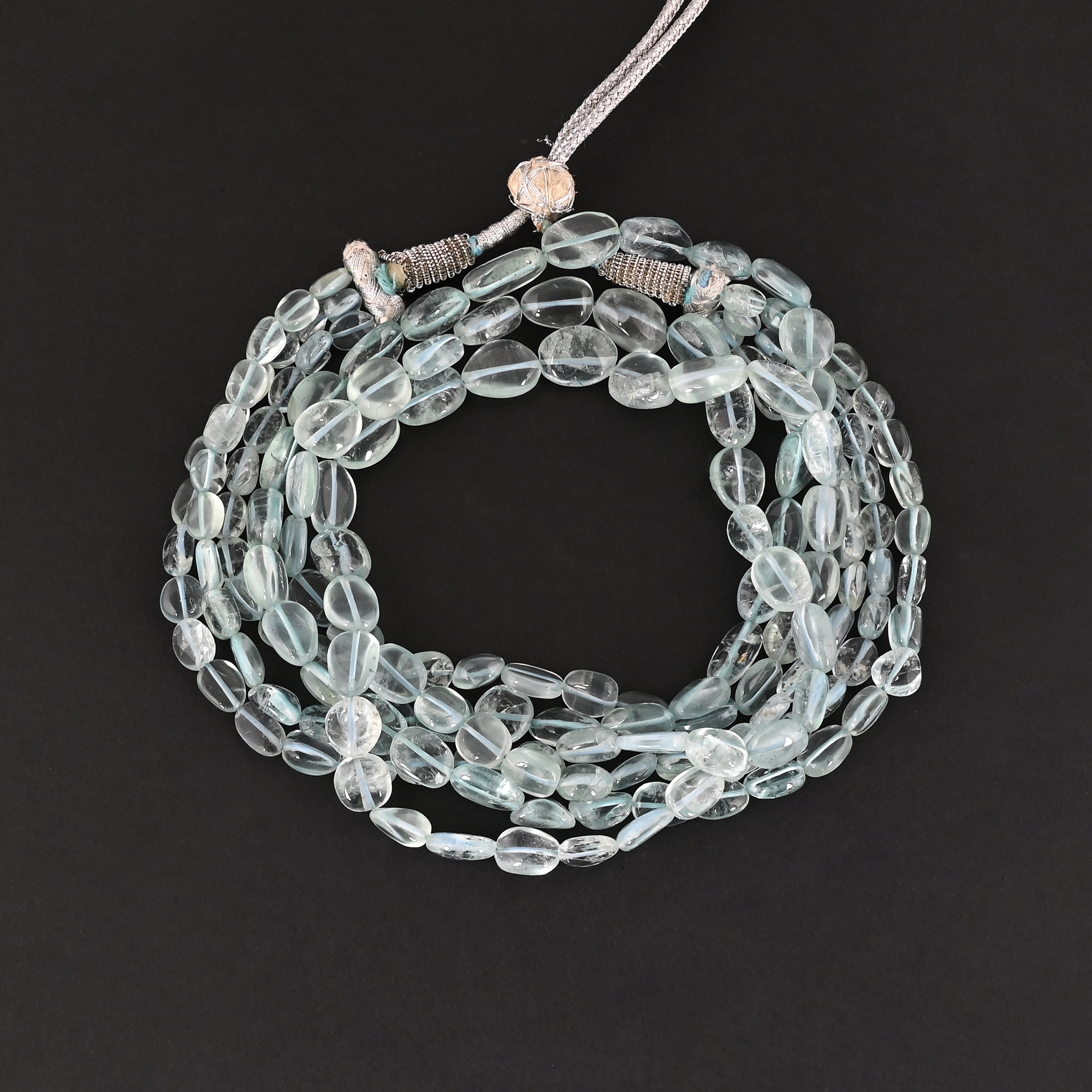 Natural Aquamarine Multi Layer Beaded Necklace Handmade Classic Gemstone Jewelry