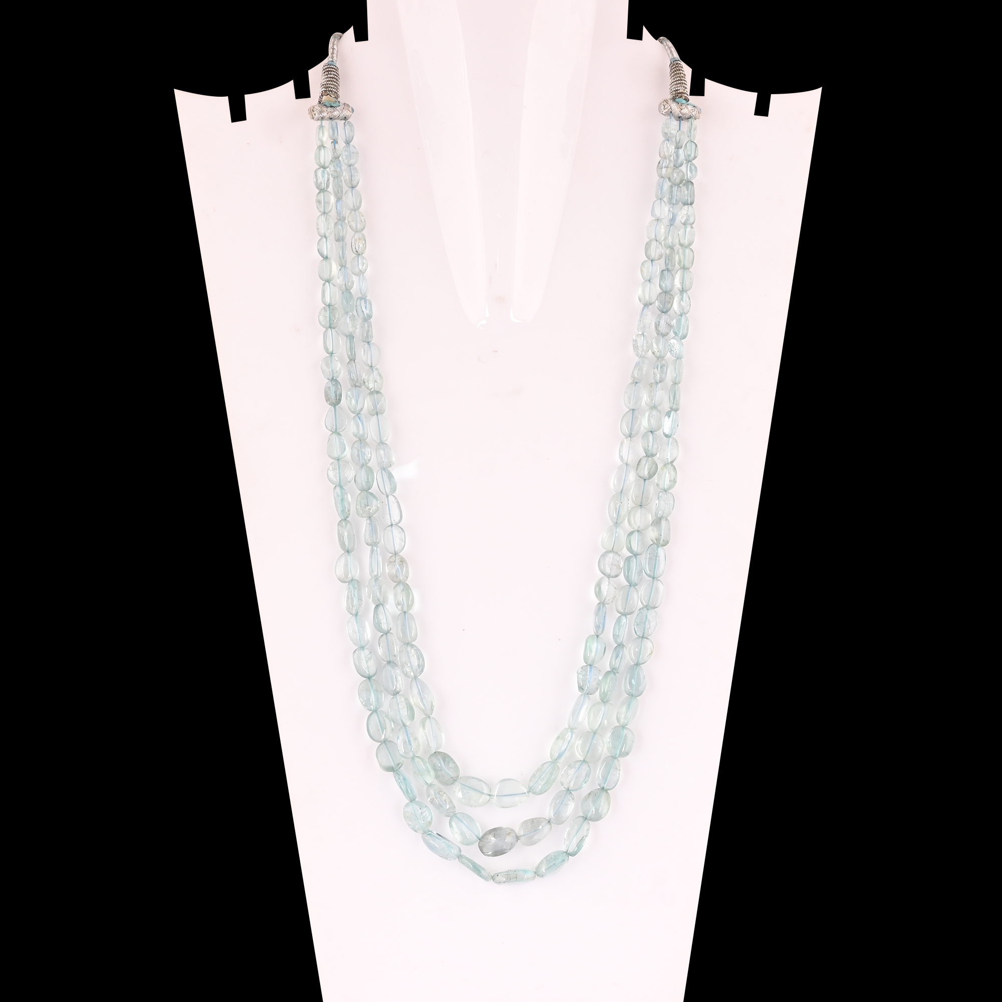 Natural Aquamarine Multi Layer Beaded Necklace Handmade Classic Gemstone Jewelry