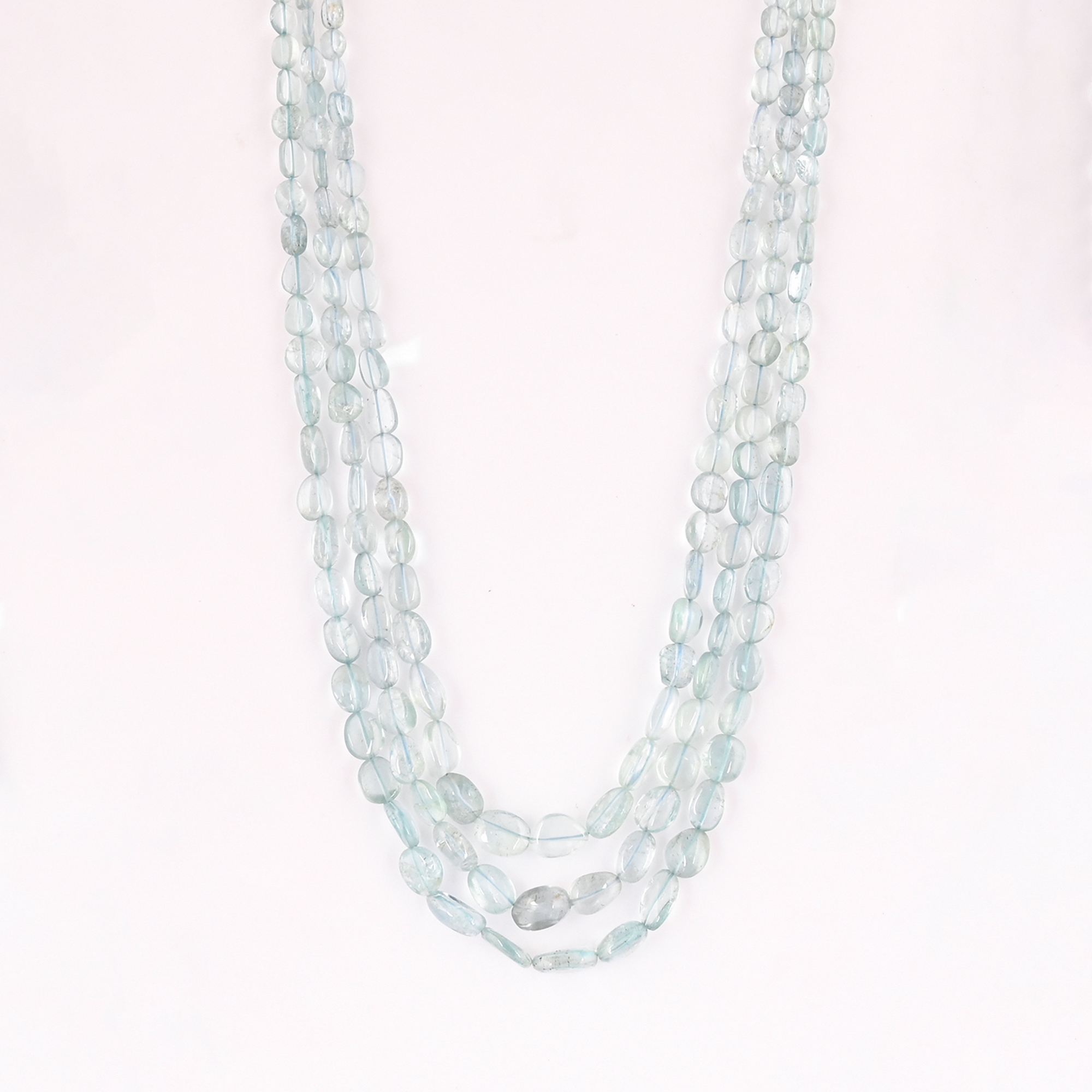 Natural Aquamarine Multi Layer Beaded Necklace Handmade Classic Gemstone Jewelry