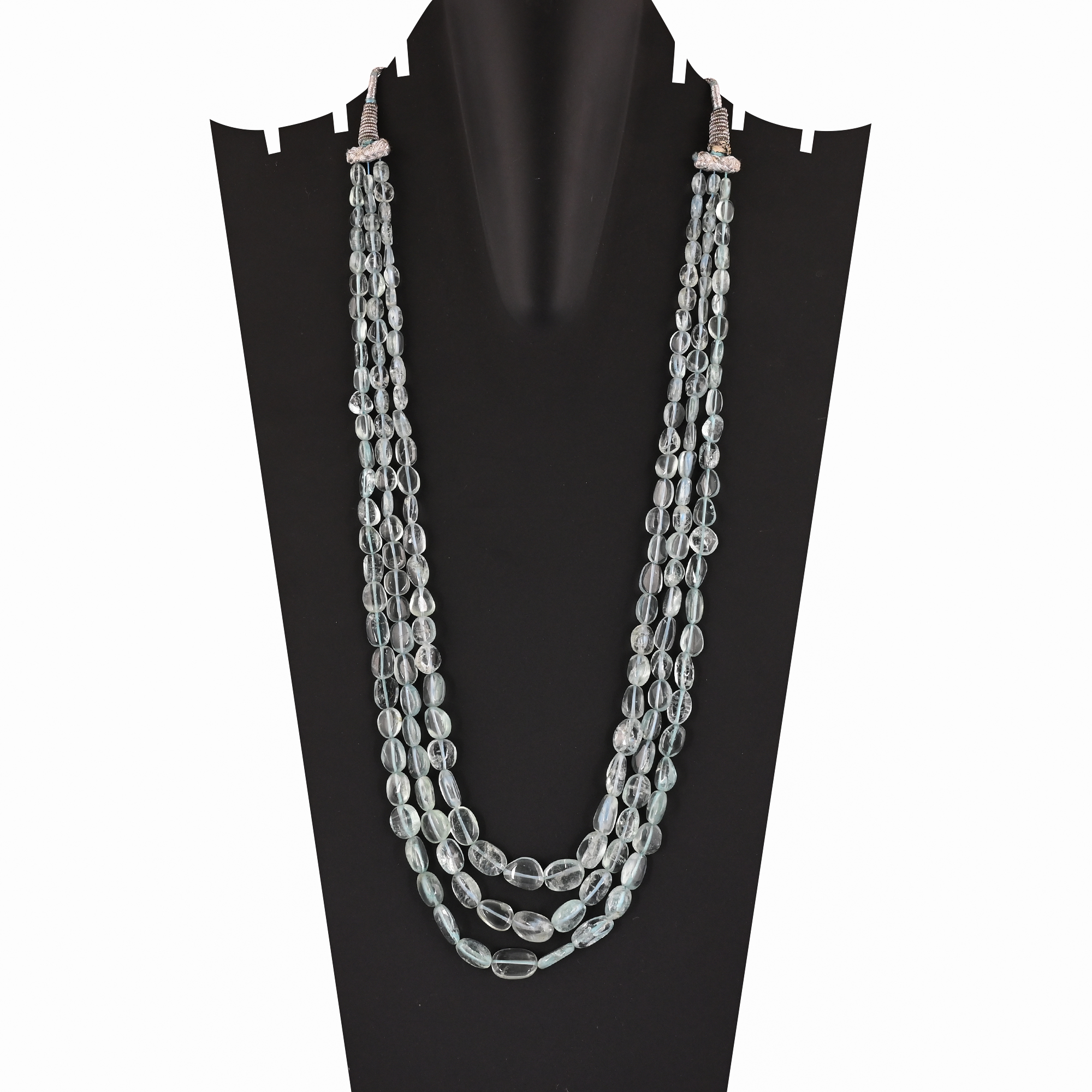 Natural Aquamarine Multi Layer Beaded Necklace Handmade Classic Gemstone Jewelry