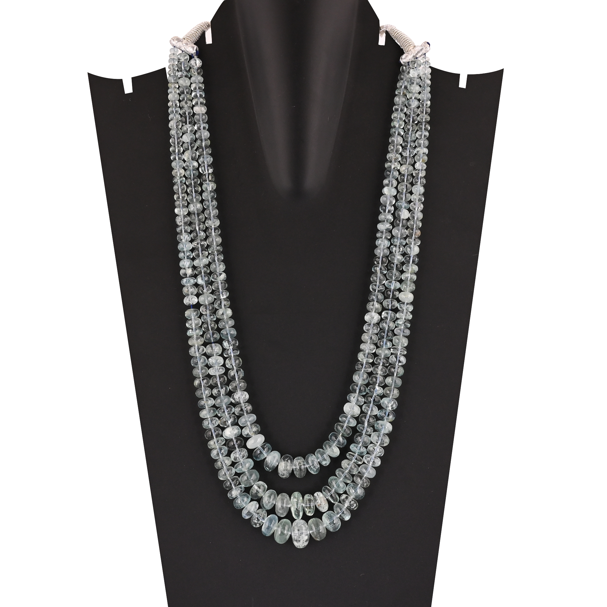 Natural Aquamarine Multi Layer Bati Shaped Beaded Necklace Classic Gemstone Jewelry