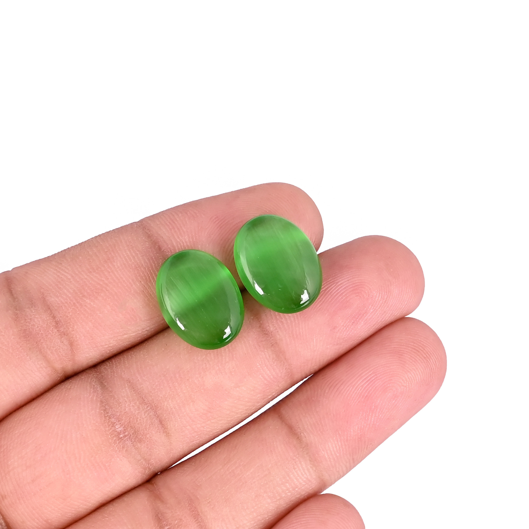 Wholesale Lot Green Cats Eye Loose Oval Gemstone Lot Stone For Jewelry Making Ring Earring