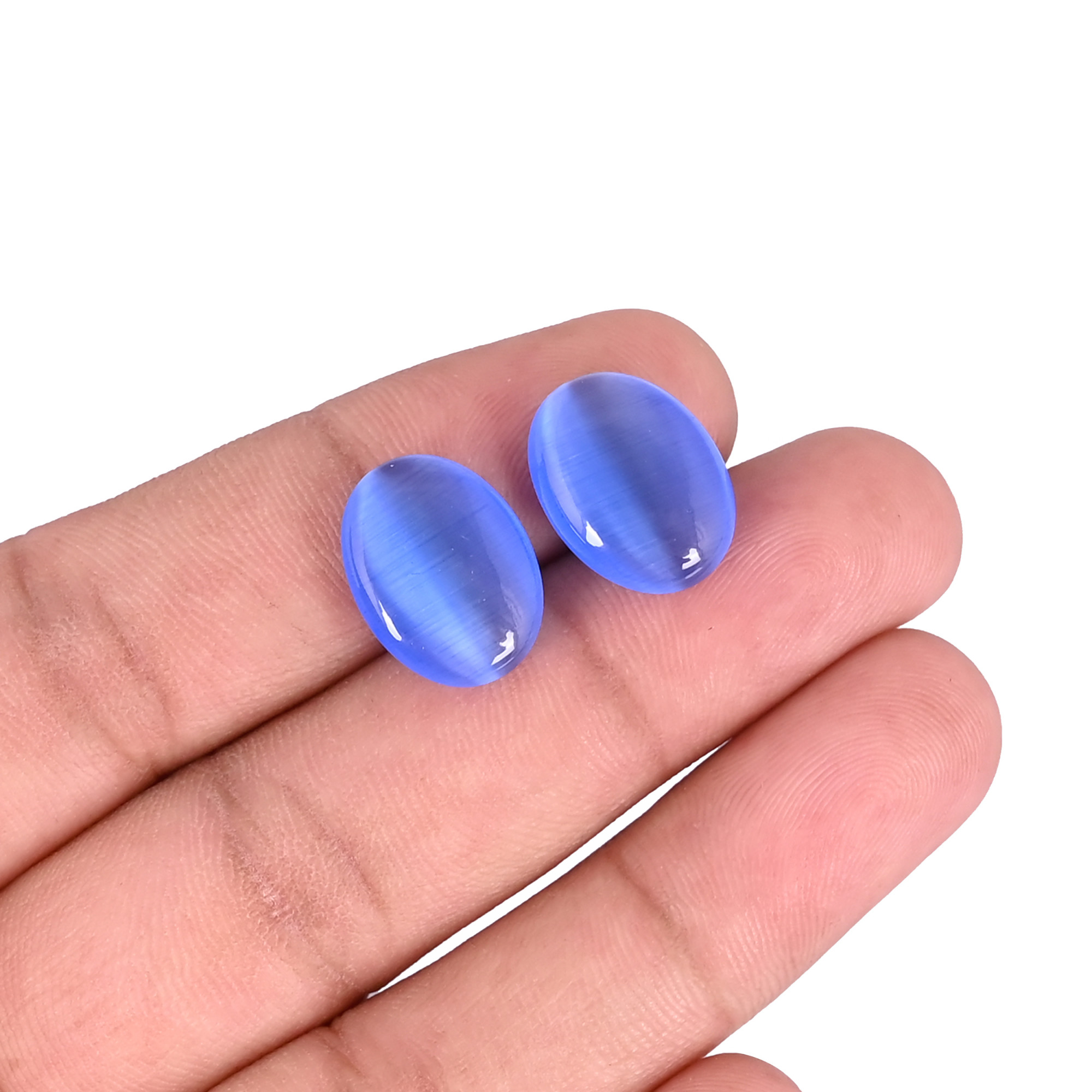 Wholesale Lot Blue Cats Eye Loose Oval Cabochon Gemstone Lot Stone For Jewelry Making Ring