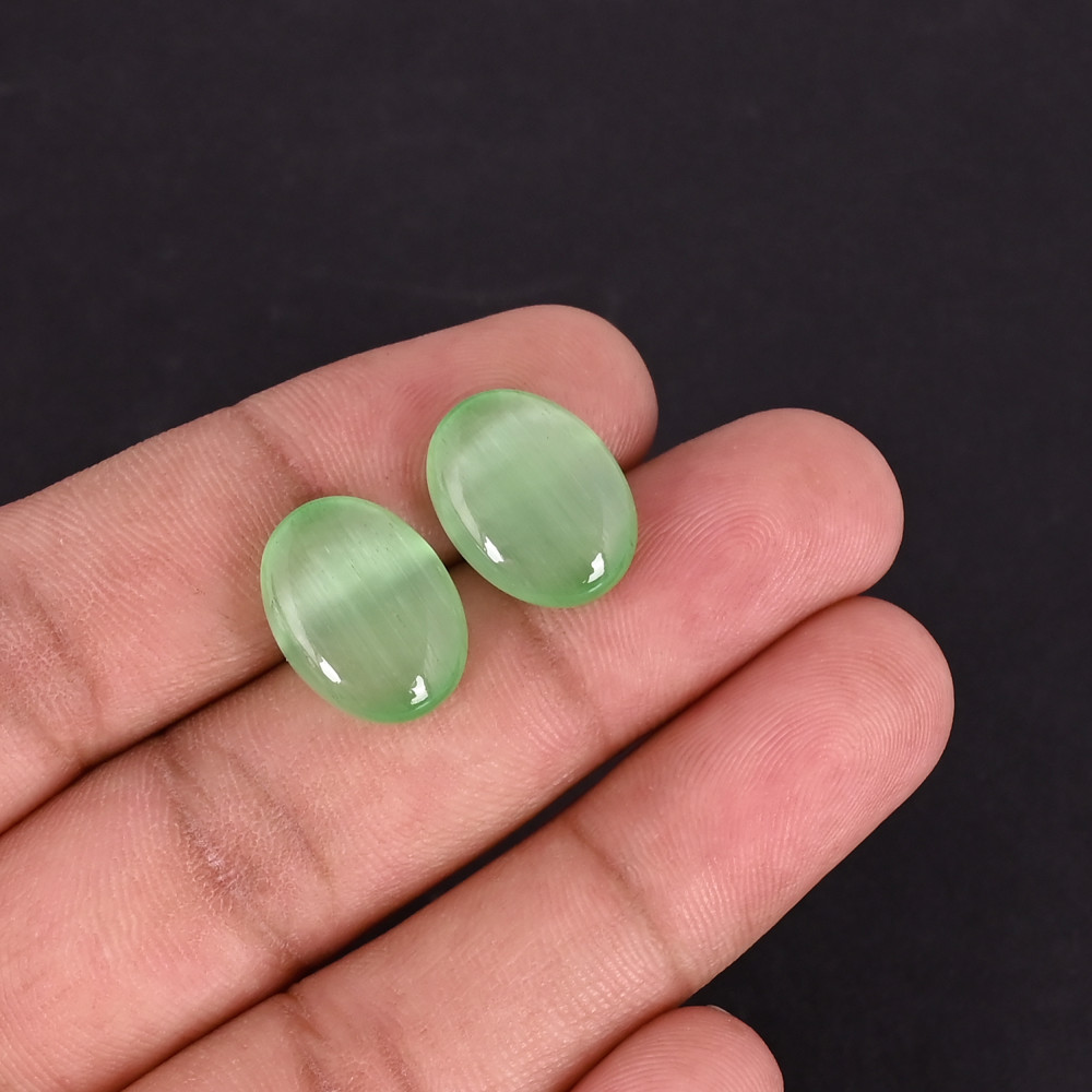 Image of Wholesale Green Cat&#039;s Eye Loose Oval Cabochon Gemstone Lot Stone For Jewelry Making Ring