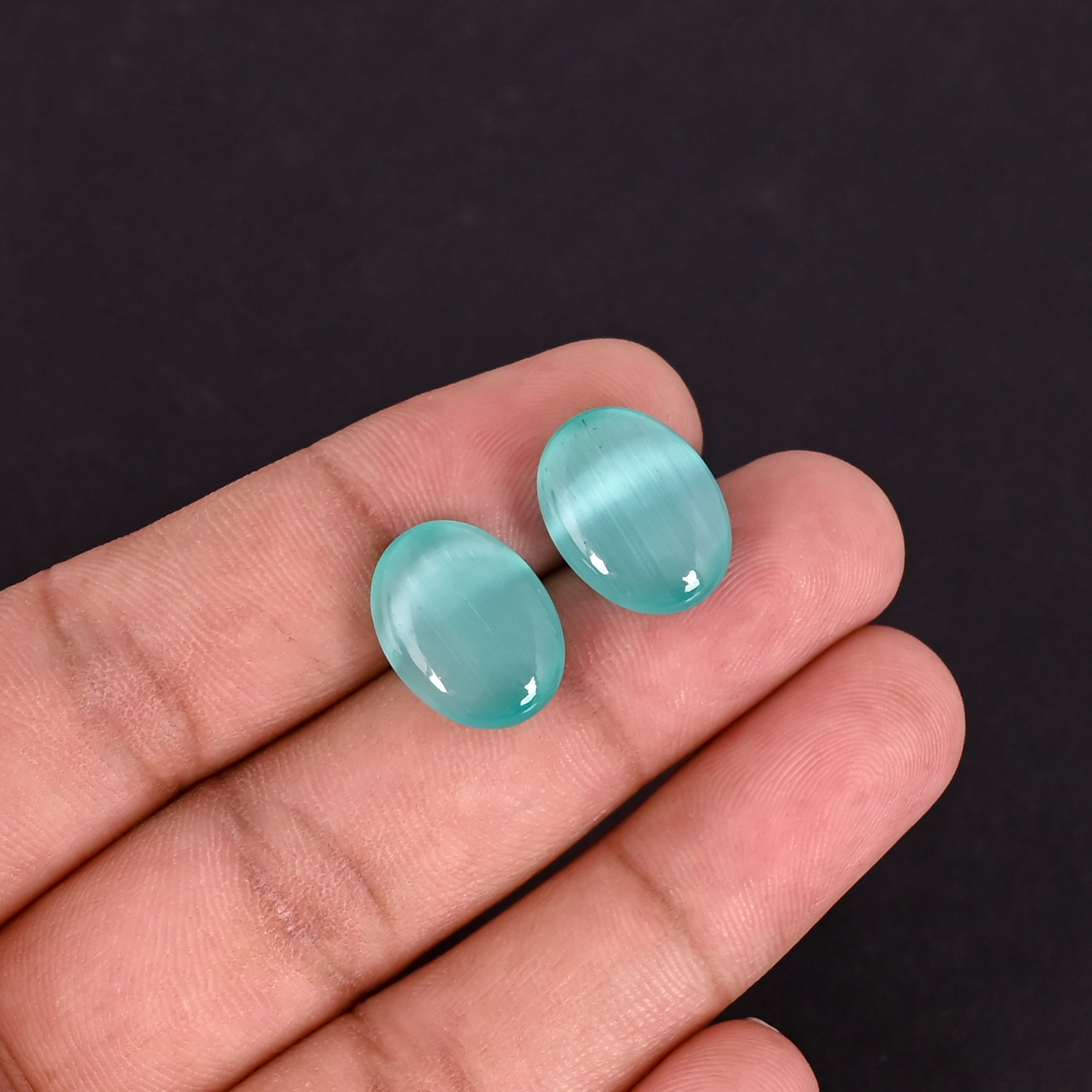 Green Cats Eye Oval Cabochon Loose Gemstone For Jewelry Making Earrings Wholesale Lot