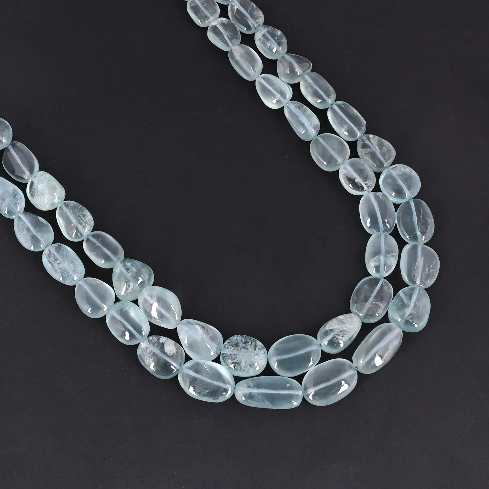 Classic Natural Aquamarine Double Layered Tumble Necklace Unisex Fashion Jewelry