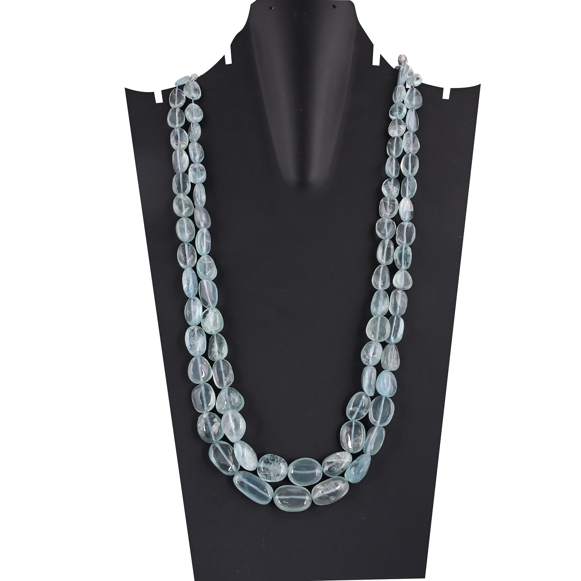 Classic Natural Aquamarine Double Layered Tumble Necklace Unisex Fashion Jewelry