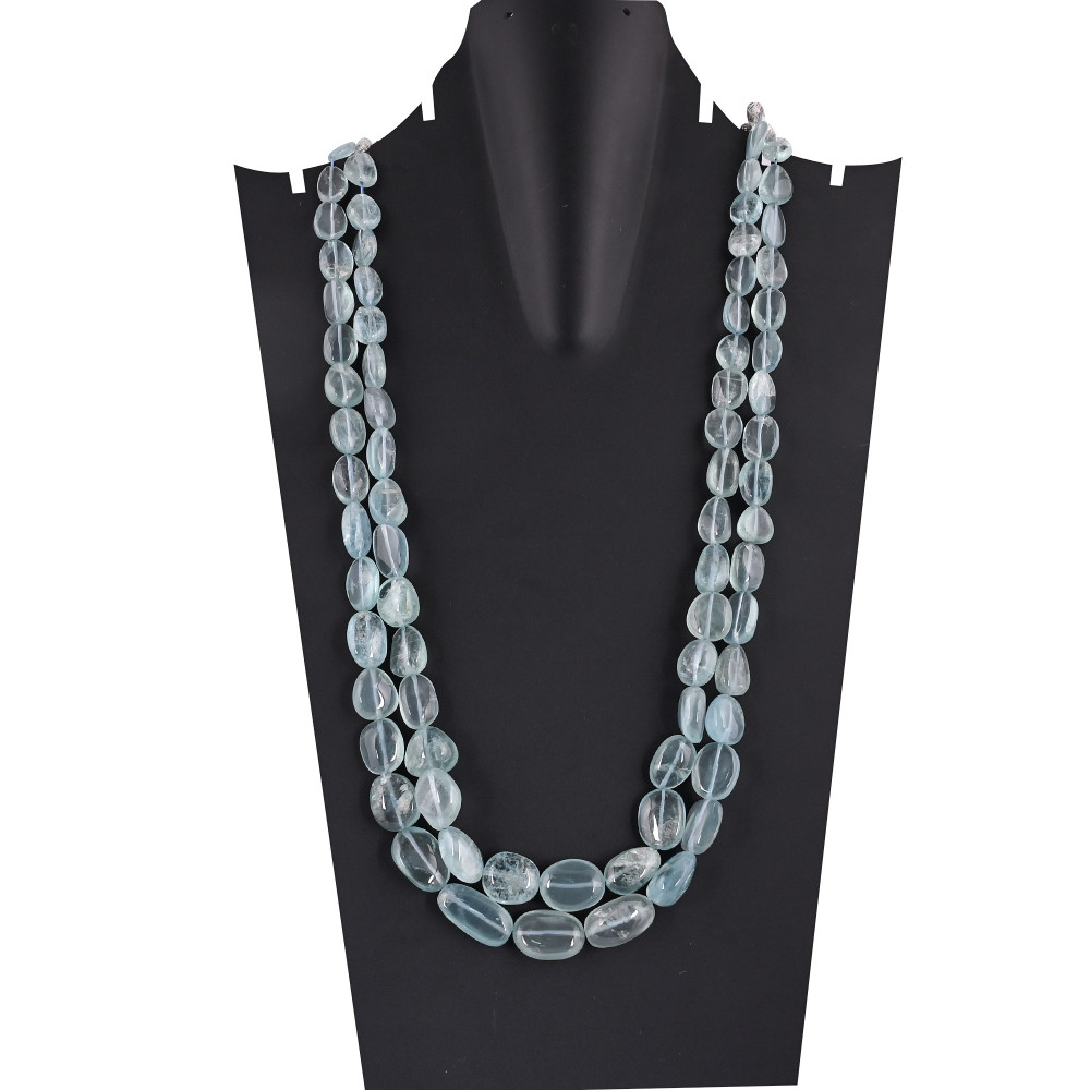 Image of Classic Natural Aquamarine Double Layered Tumble Necklace Unisex Fashion Jewelry