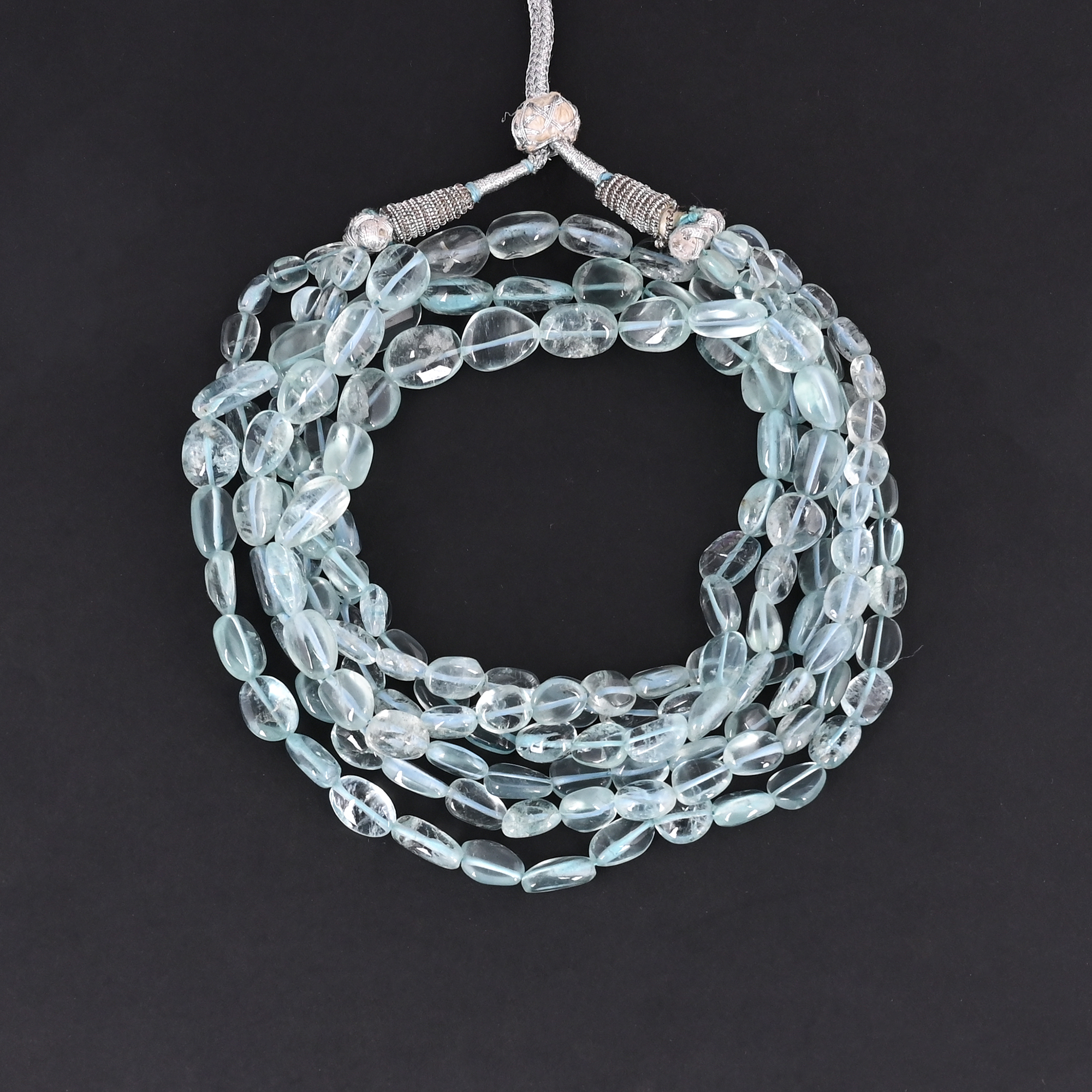 Luxury Multi Layered Natural Aquamarine Gemstone Beaded Statement Necklace Handmade Unisex Jewelry