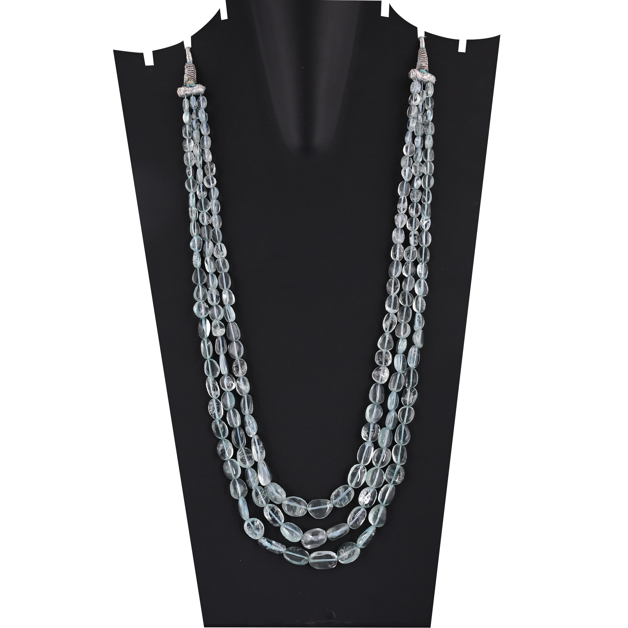 Luxury Multi Layered Natural Aquamarine Gemstone Beaded Statement Necklace Handmade Unisex Jewelry