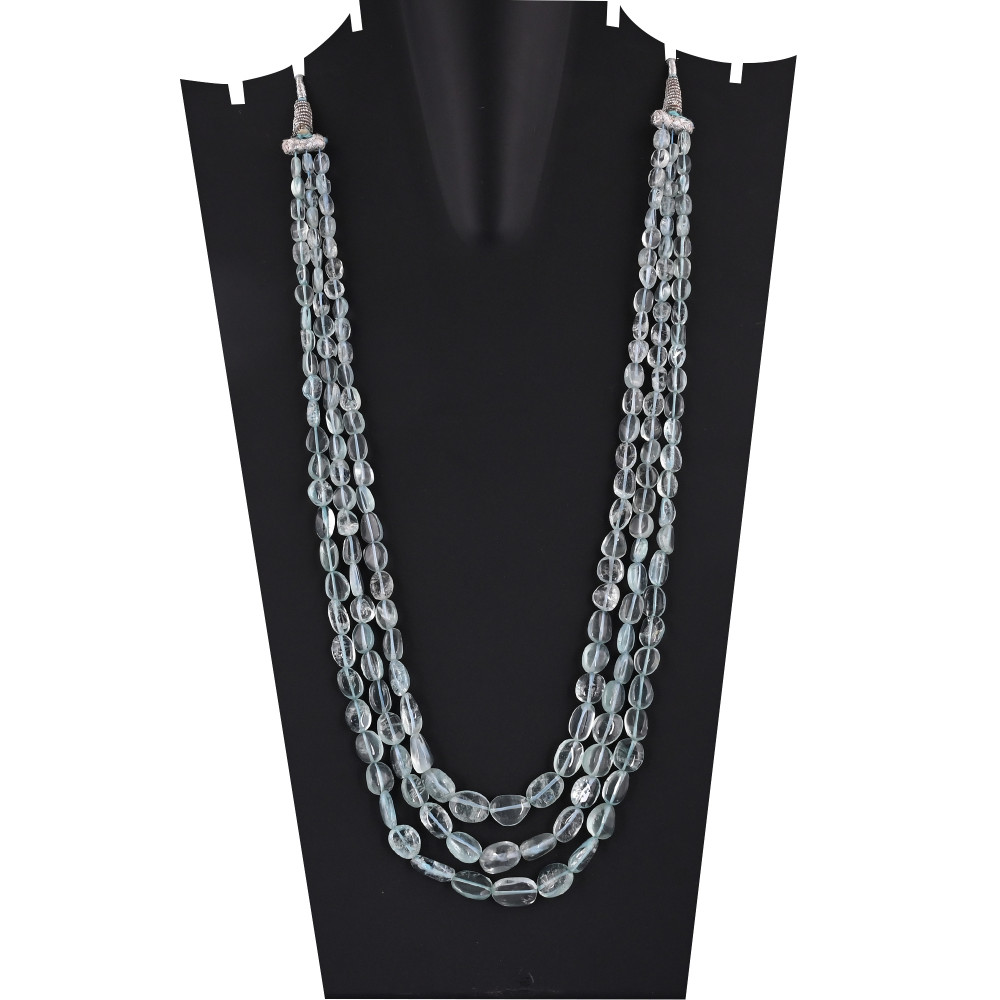 Image of Luxury Multi Layered Natural Aquamarine Gemstone Beaded Statement Necklace Handmade Unisex Jewelry