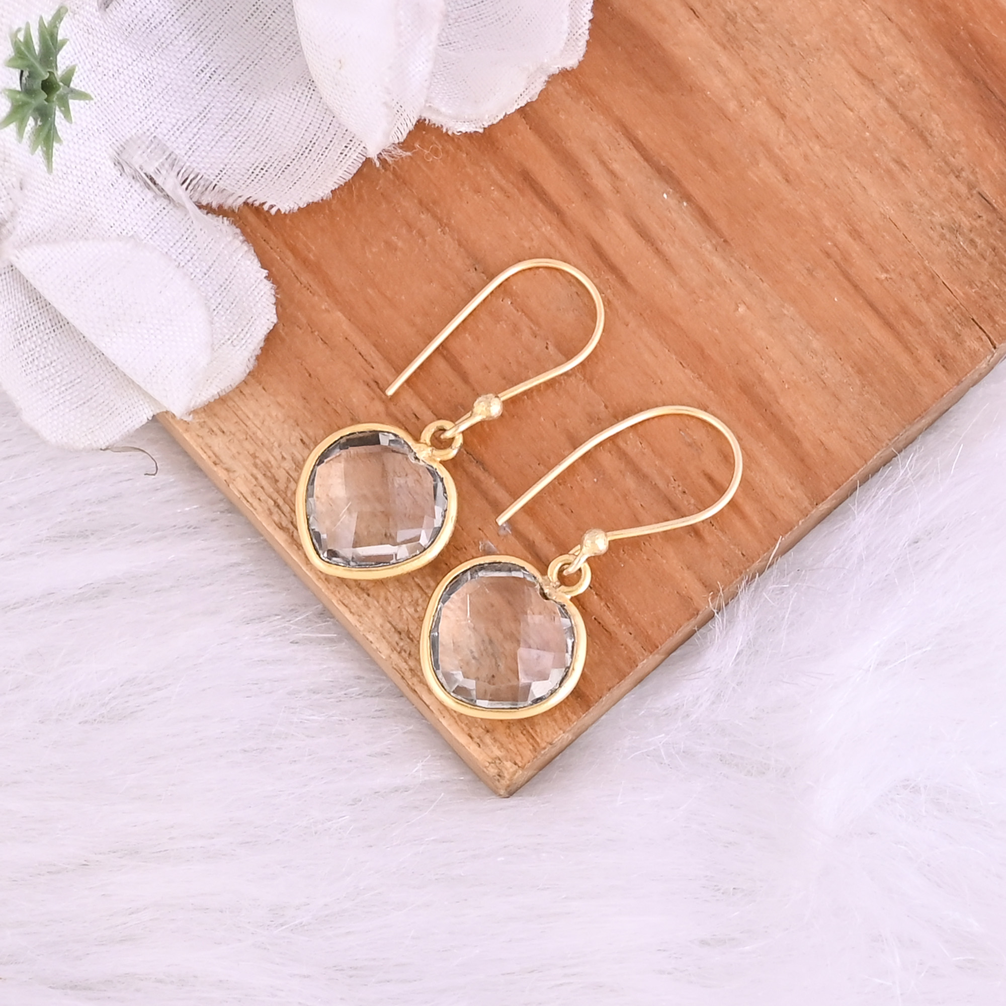 Natural Green Amethyst Dangle 925 Sterling Silver Earrings 26 gram 30 mm Heart Gold Plated Earring for Women  1 Pair