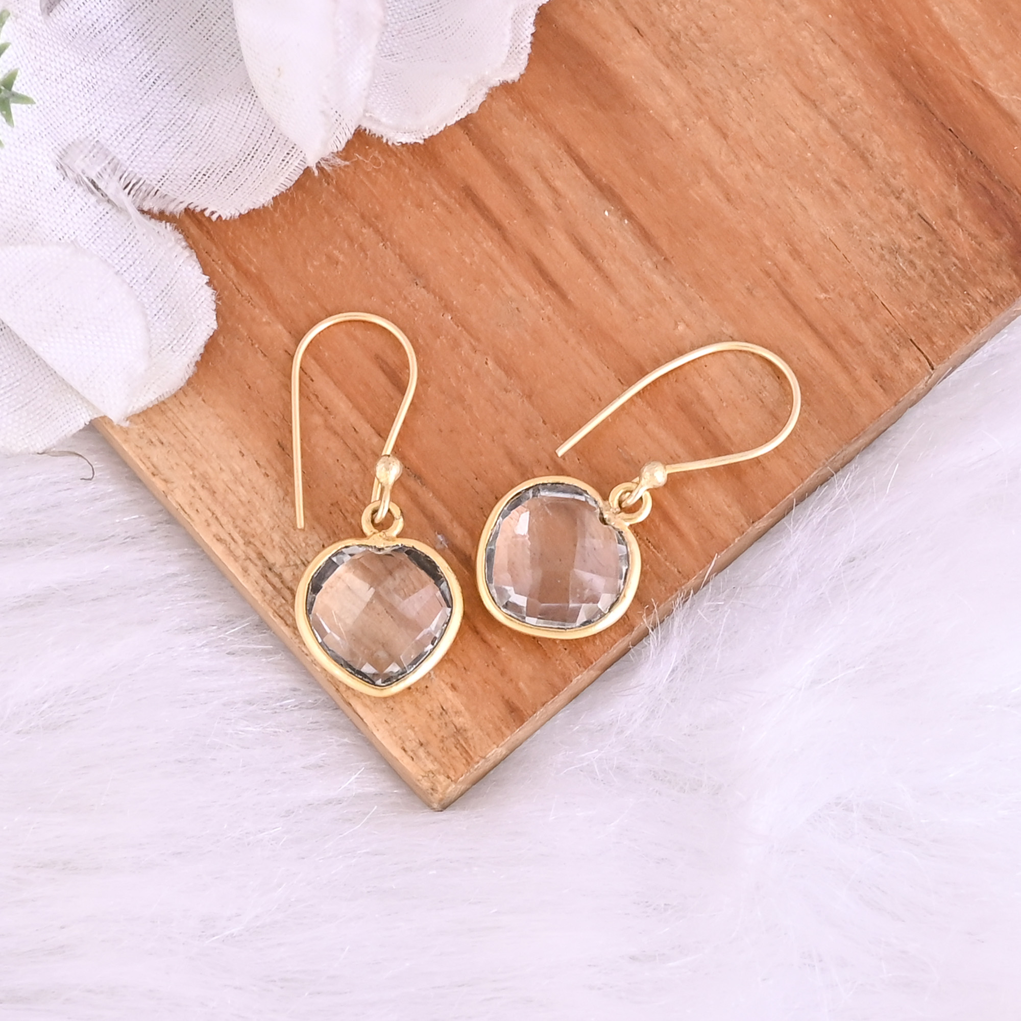 Natural Green Amethyst Dangle 925 Sterling Silver Earrings 26 gram 30 mm Heart Gold Plated Earring for Women  1 Pair