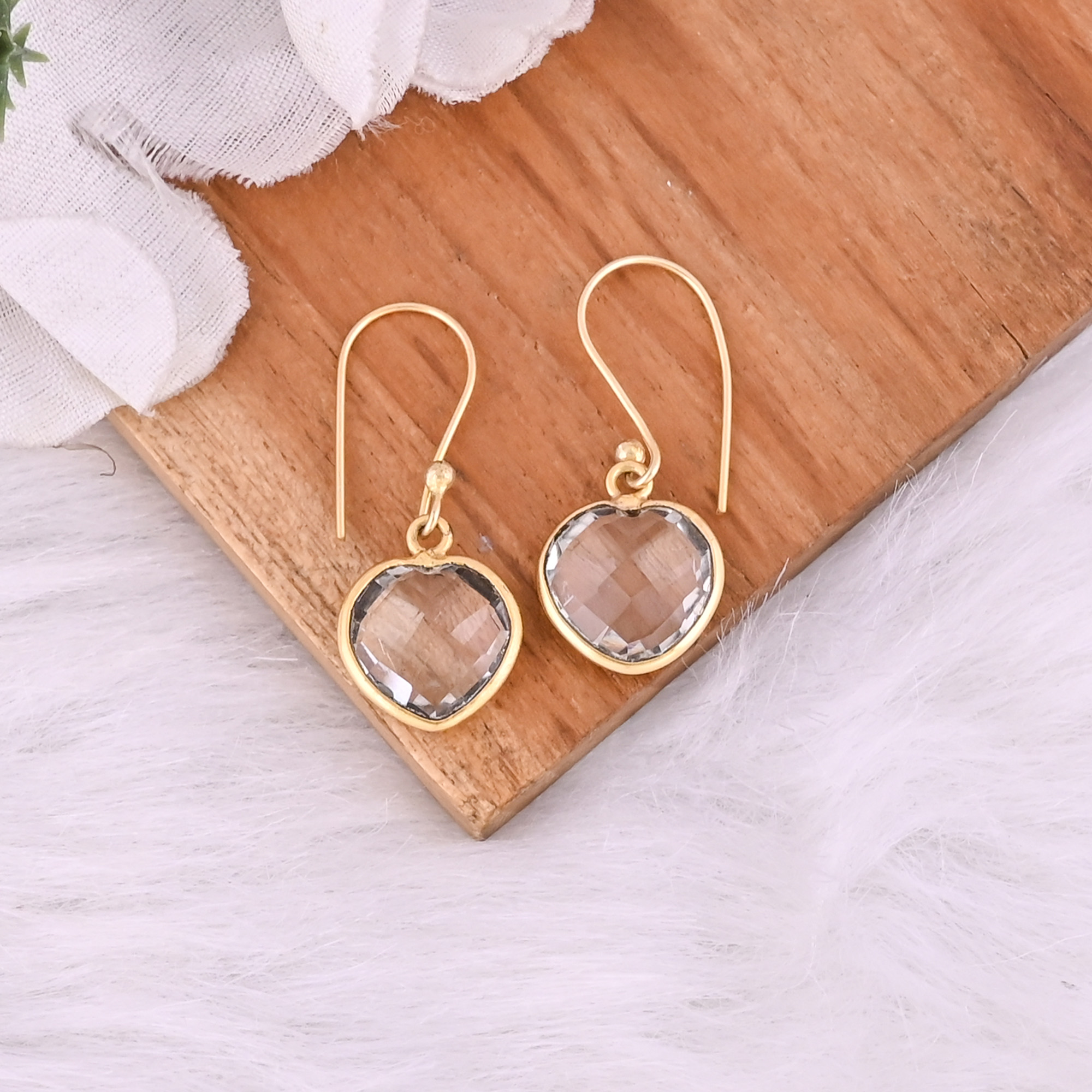 Natural Green Amethyst Dangle 925 Sterling Silver Earrings 26 gram 30 mm Heart Gold Plated Earring for Women  1 Pair