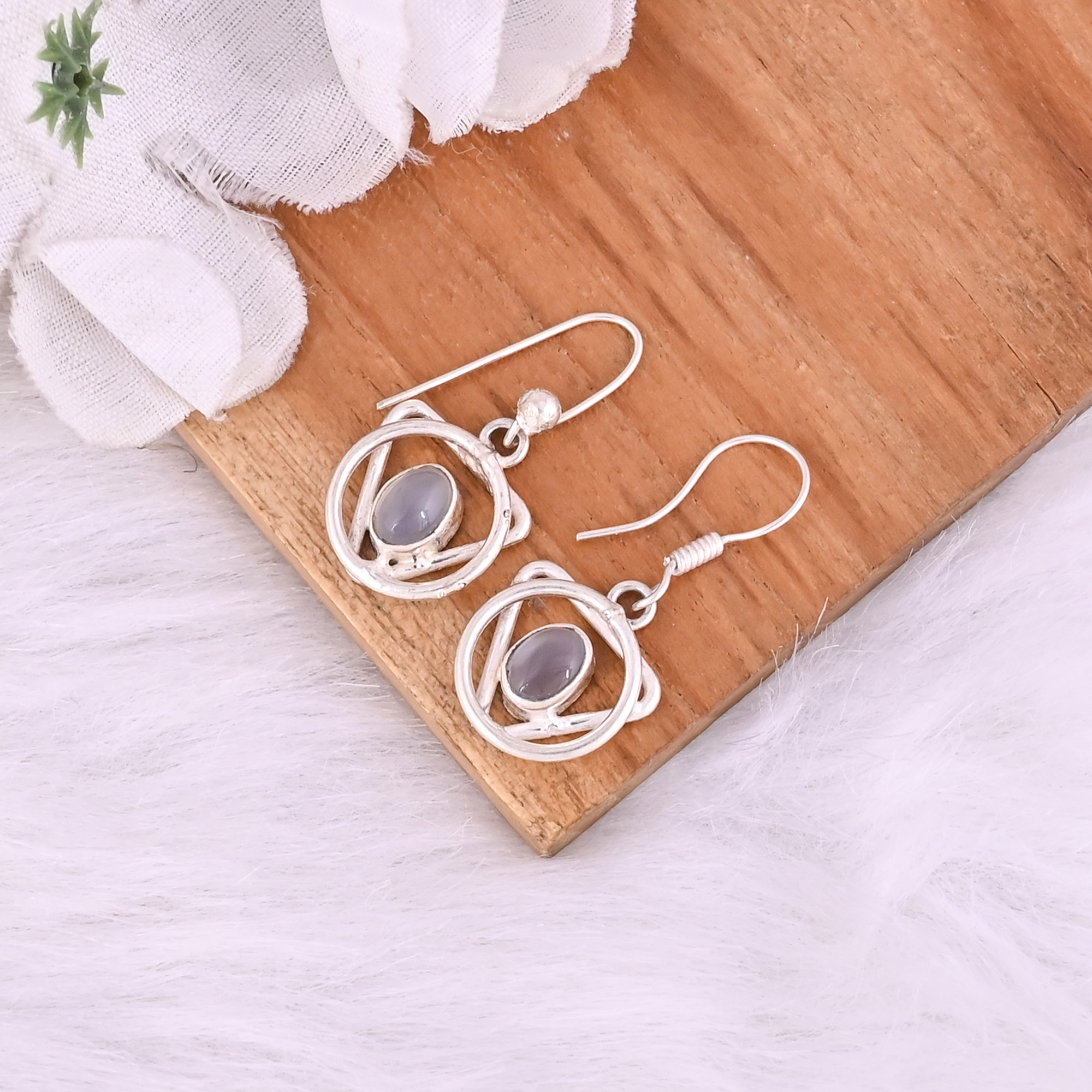 Natural White Moonstone Dangle Brass Earrings 39 gram 30 mm Oval Gemstone Silver Plated Earring for Women 1 Pair