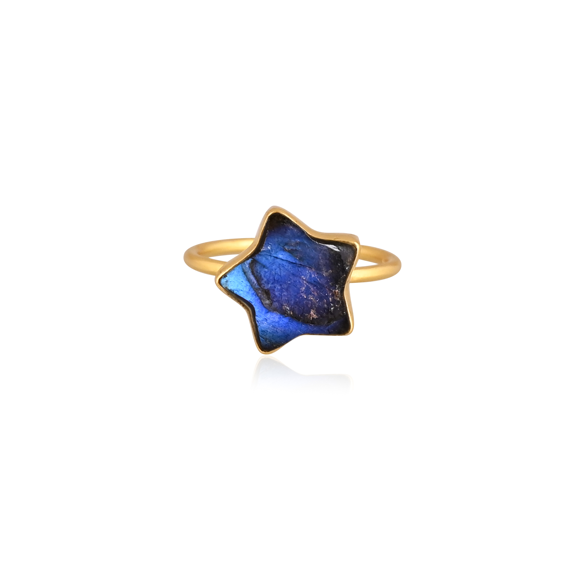 Natural Labradorite Gemstone Ring in Gold Plated  925 Sterling Silver