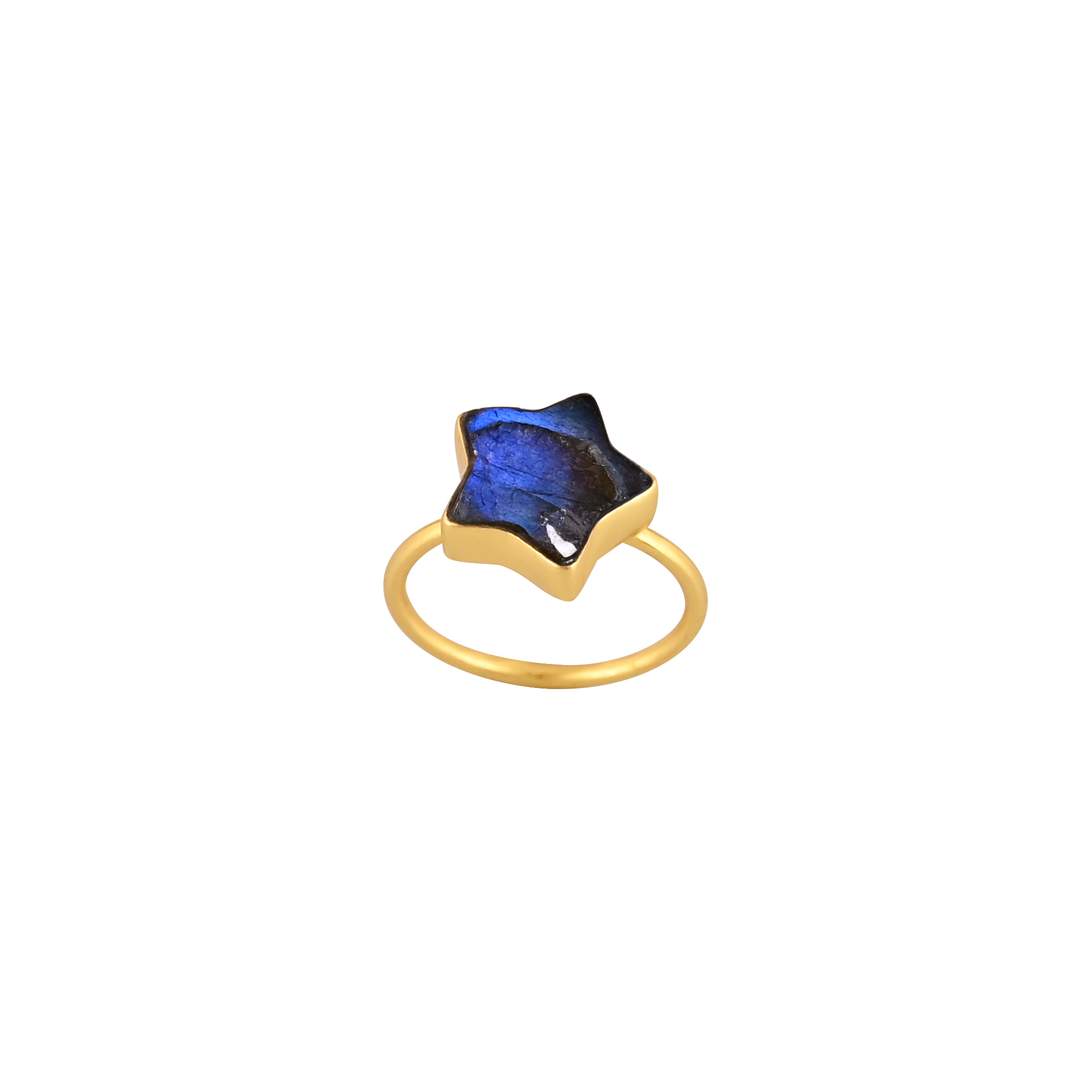 Natural Labradorite Gemstone Ring in Gold Plated 925 Sterling Silver
