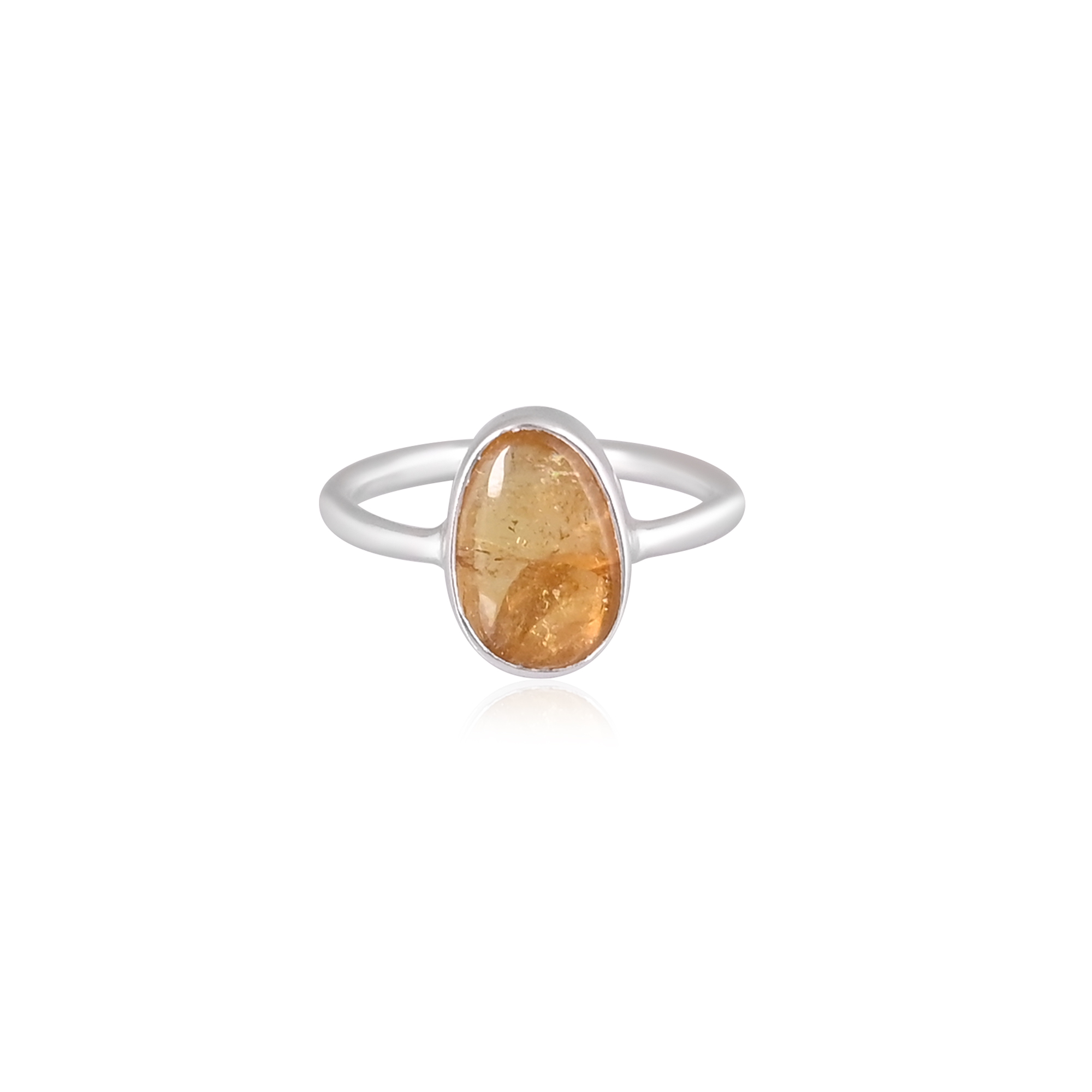 Natural Citrine Gemstone One Stone Ring 925 Sterling Silver