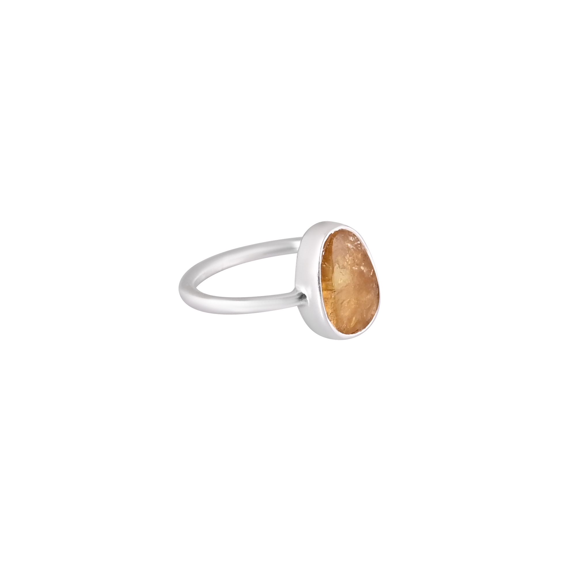 Natural Citrine Gemstone One Stone Ring 925 Sterling Silver