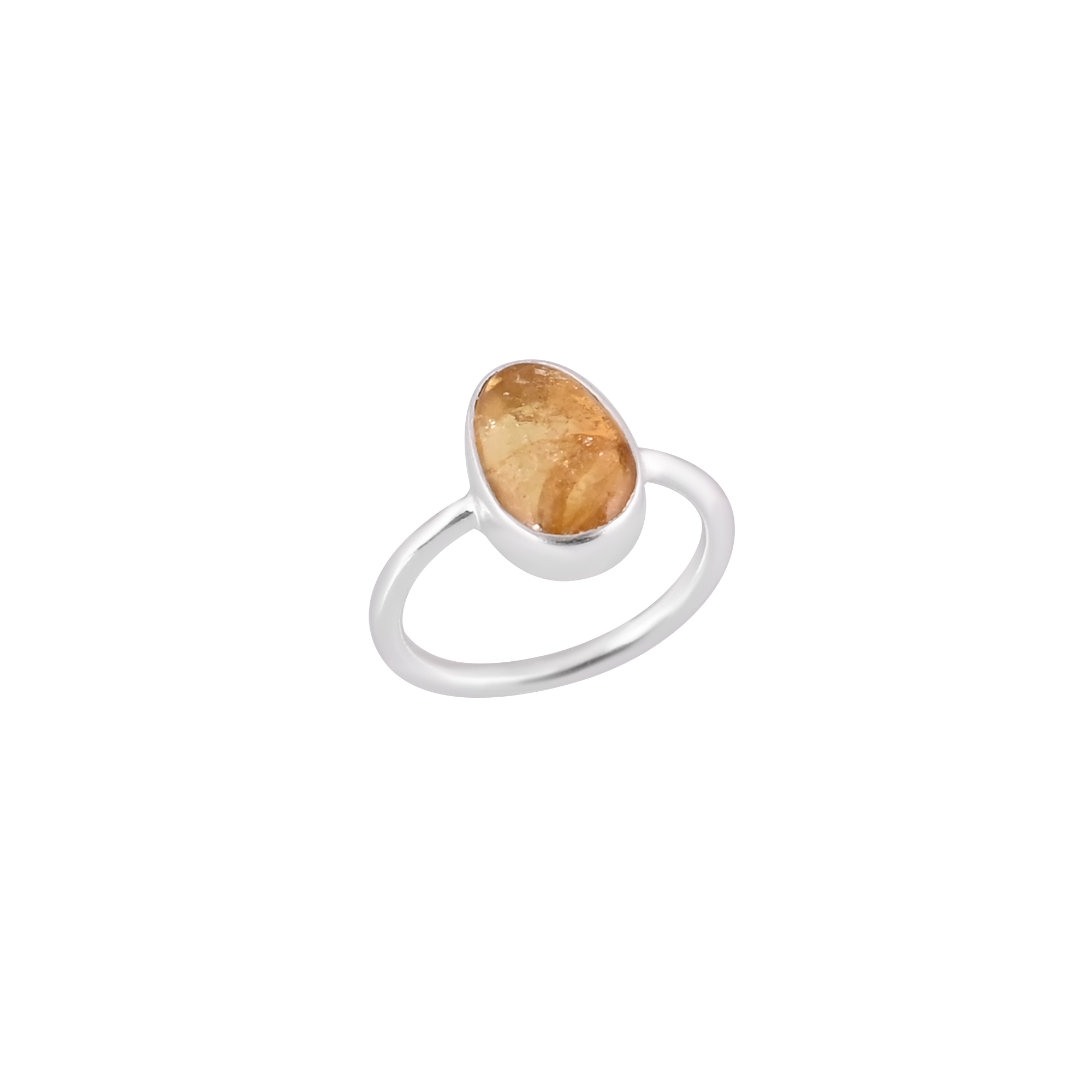 Natural Citrine Gemstone One Stone Ring 925 Sterling Silver