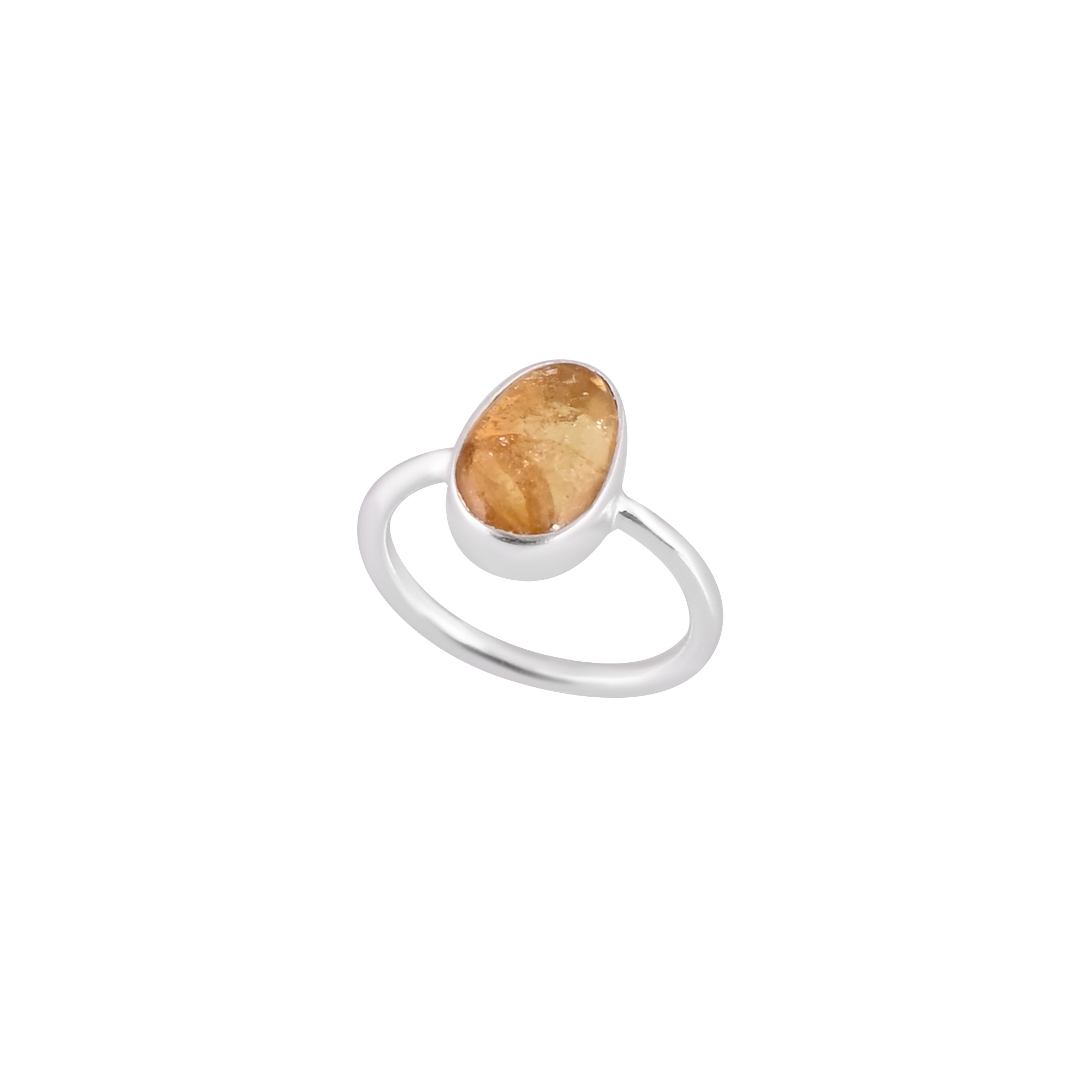 Natural Citrine Gemstone One Stone Ring 925 Sterling Silver